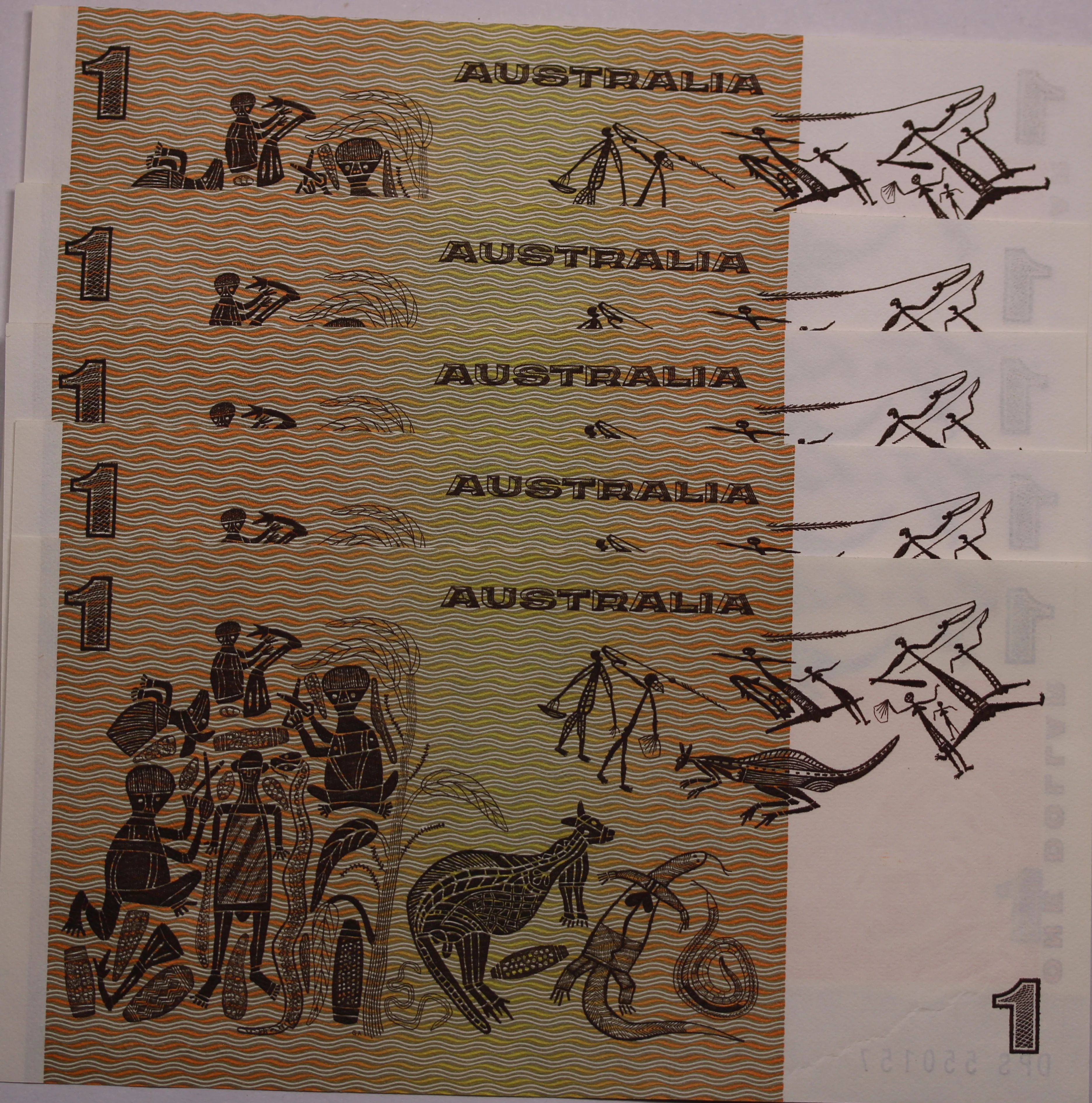 $1 1982 Johnston/Stone Last Prefix Consecutive run of 5 aUNC/UNC - Image 2