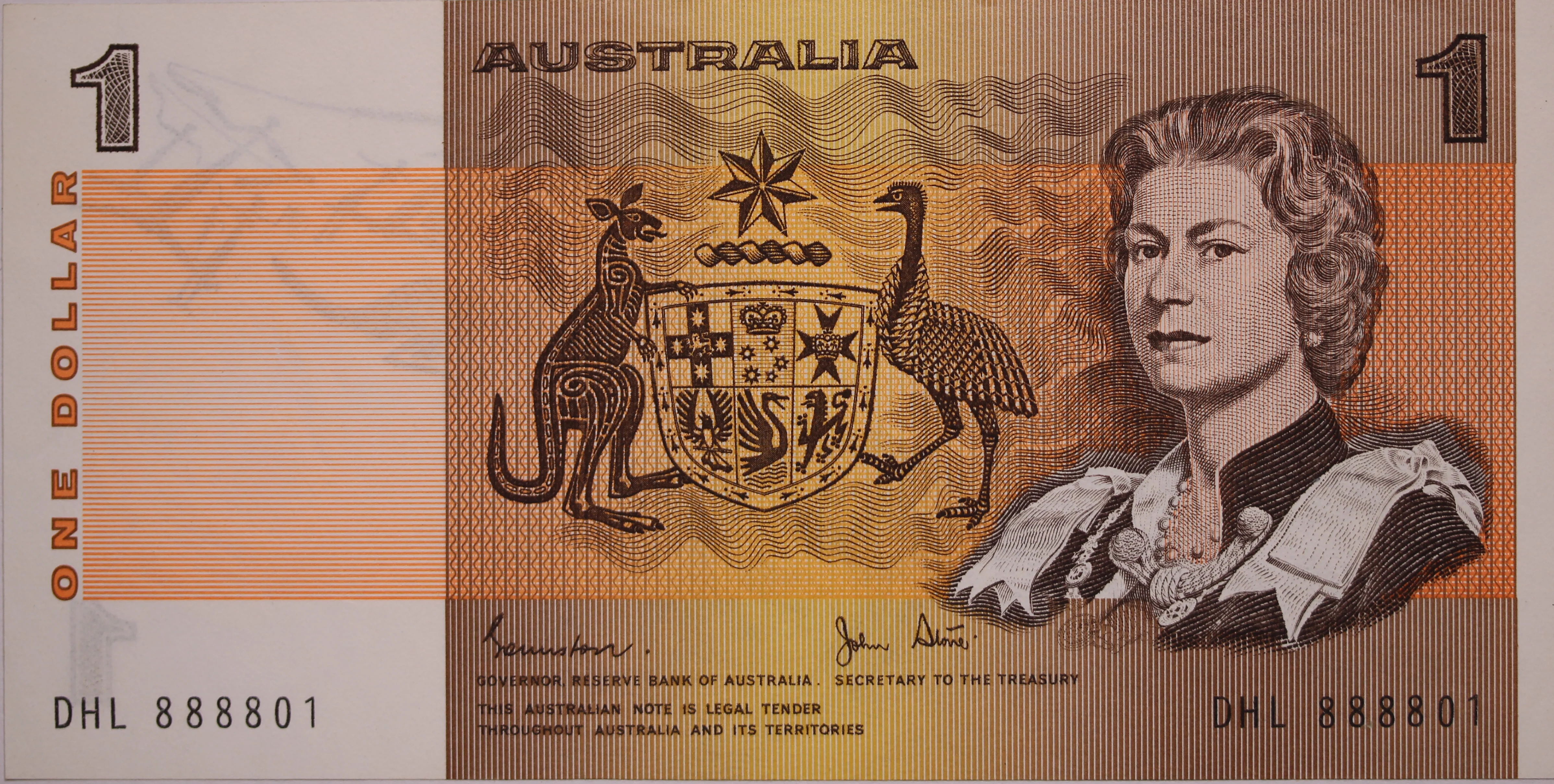 $1 1982 Johnston/Stone UNC Semi Solid Serial '888801'