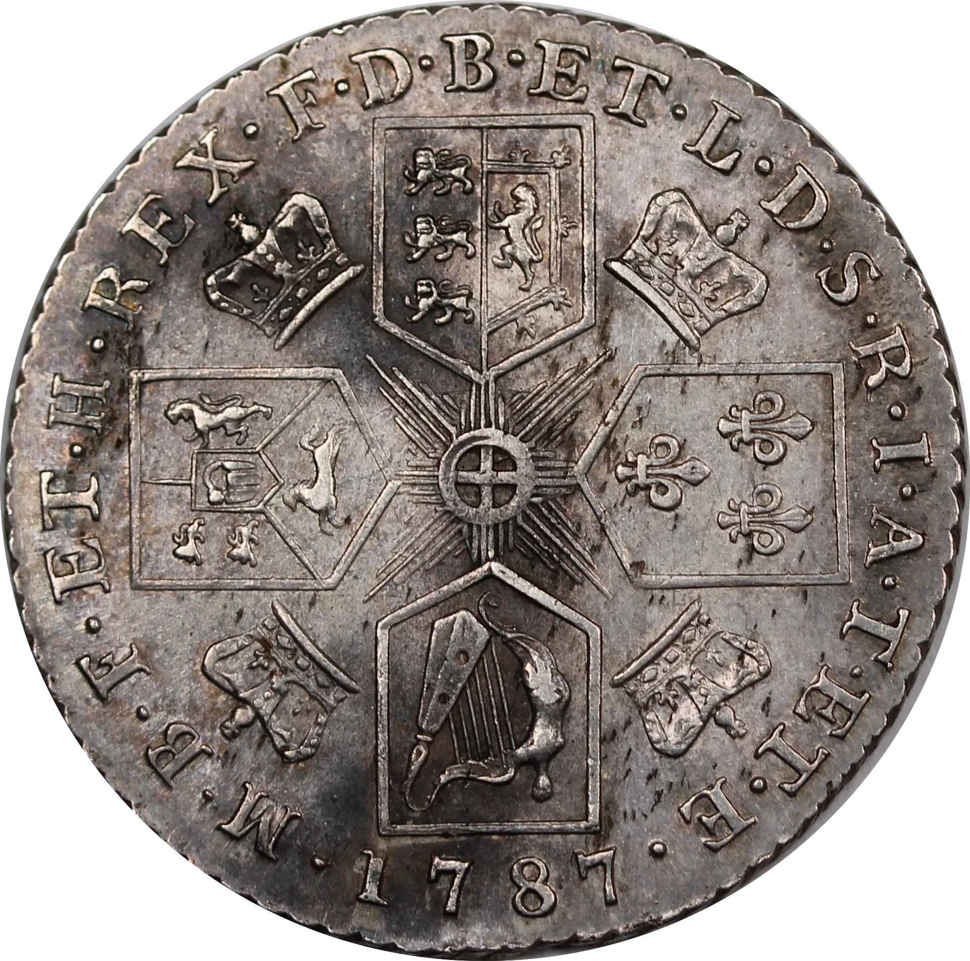 1787 GB George III Silver Shilling aUNC - Image 2