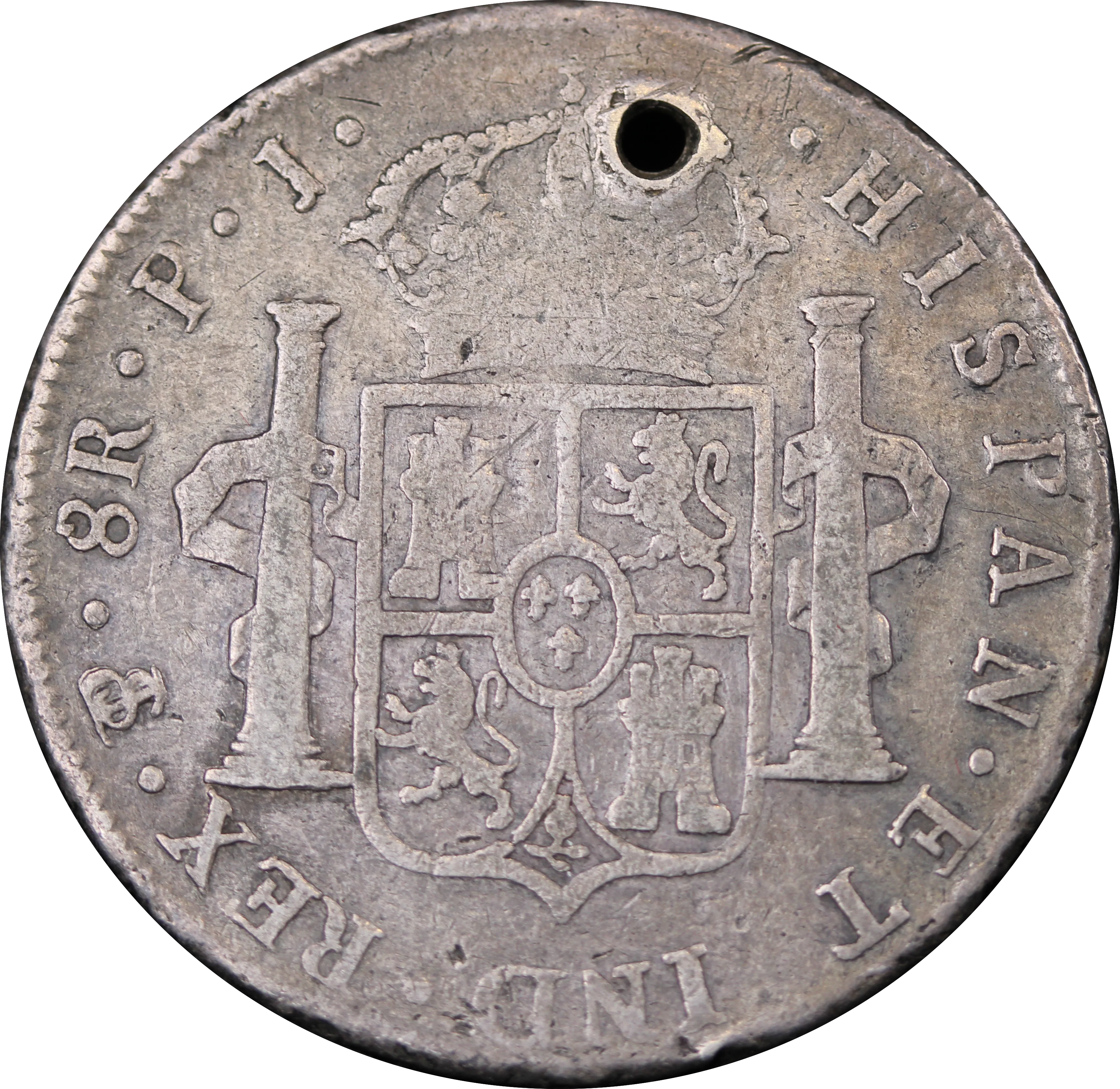 1806JP Potosi 8 Reales Pillar Dollar Holed Fine - Image 2
