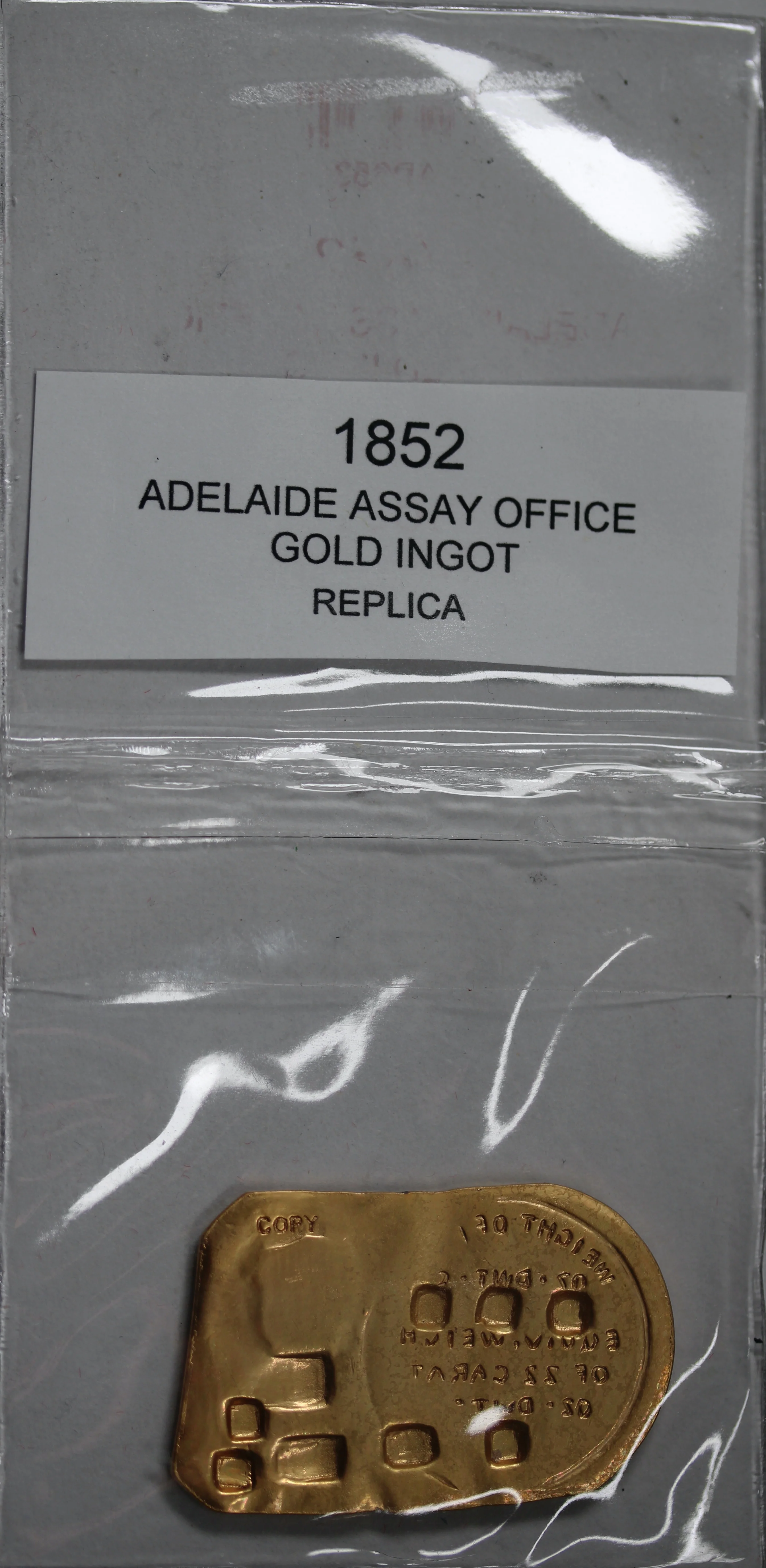 1852 Adelaide Assay Office Gold Ingot Replica