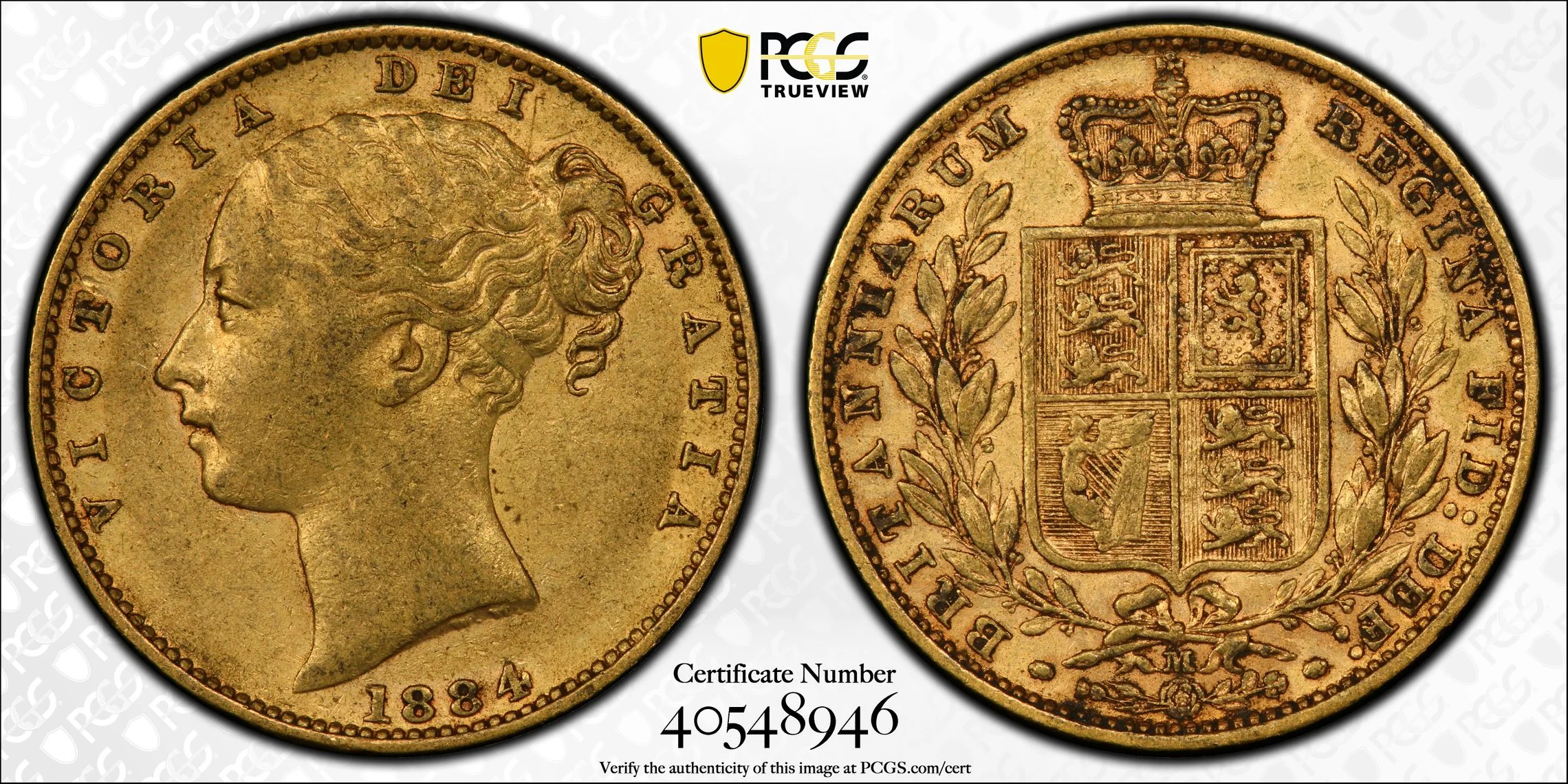 1884 Melbourne Mint Gold Sovereign PCGS AU53 - Image 4