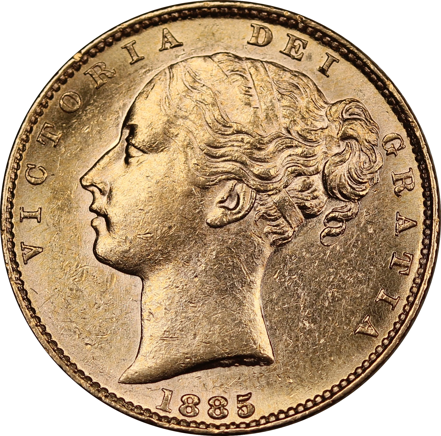 1885 Melbourne Mint Shield Gold Sovereign aUNC - Image 2