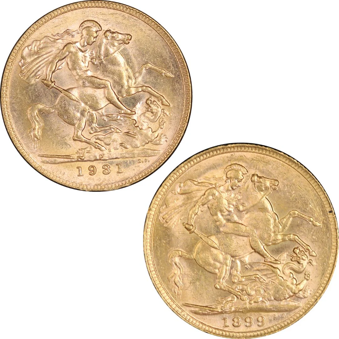 1899 and 1931 Perth Mint Gold Sovereign Pair EF