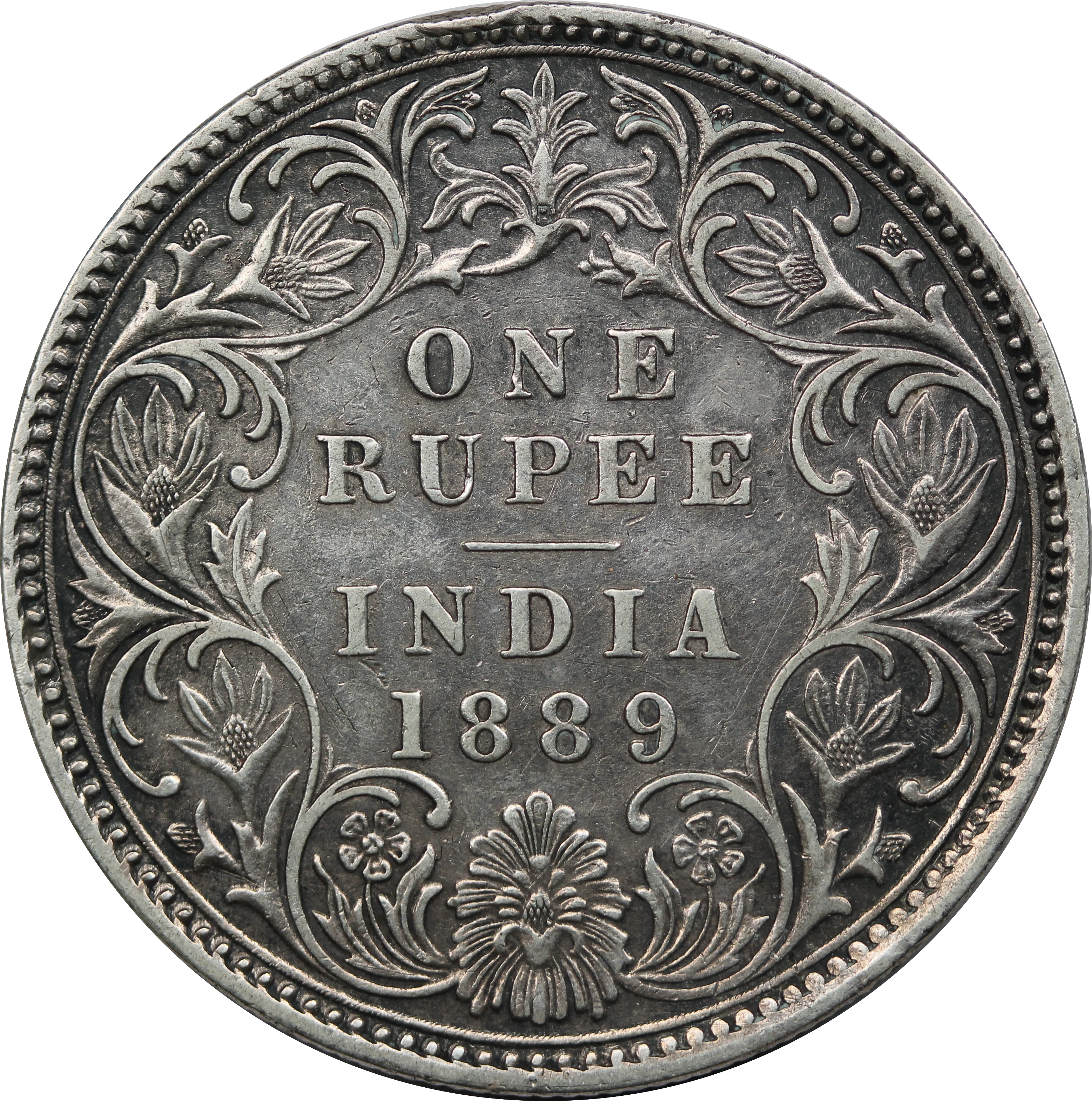 1889 India Silver Rupee EF