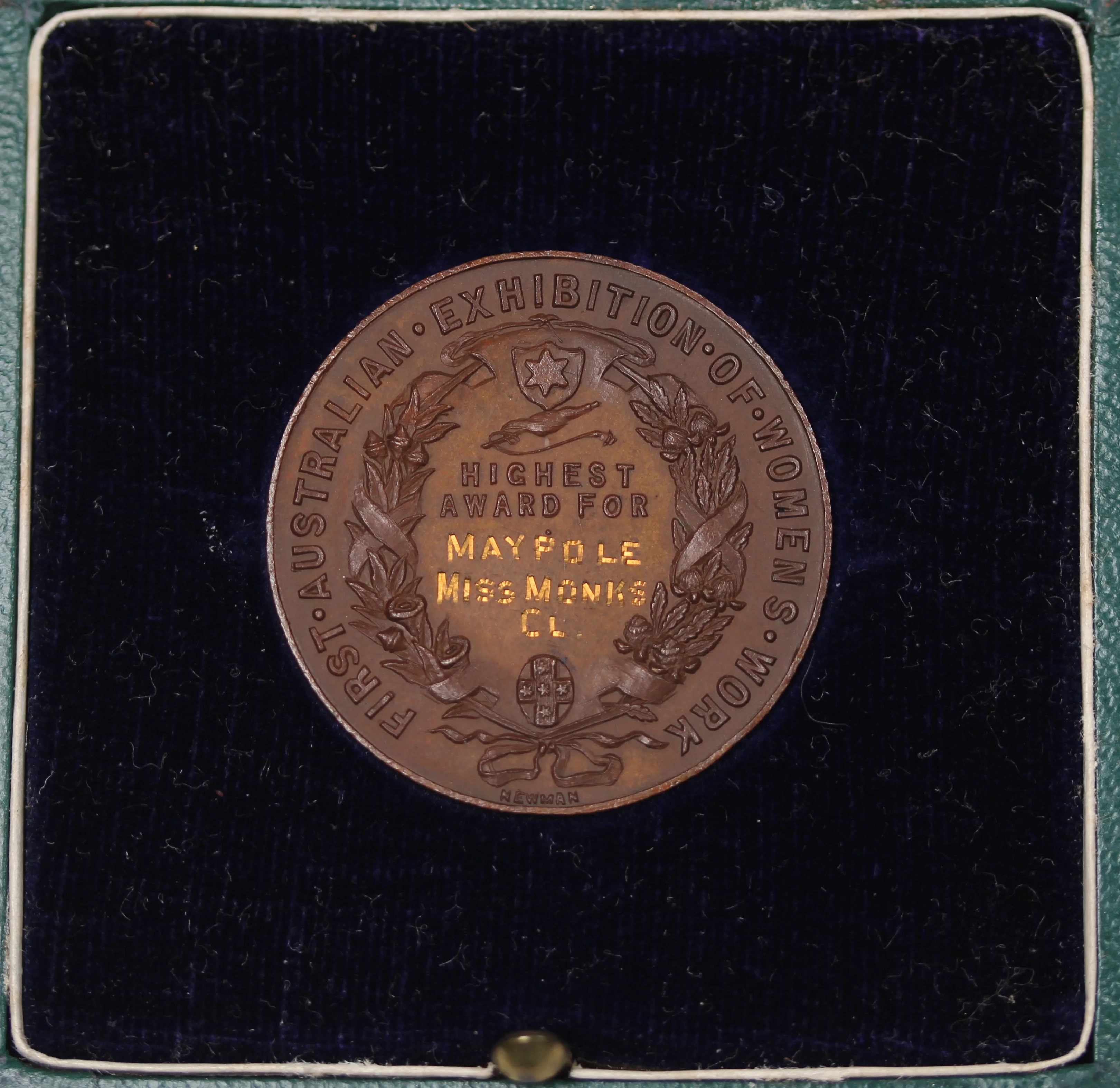 1907 Melbourne First Exhibition of Women’s Work Bronze Medal in Presentation Box - Image 2