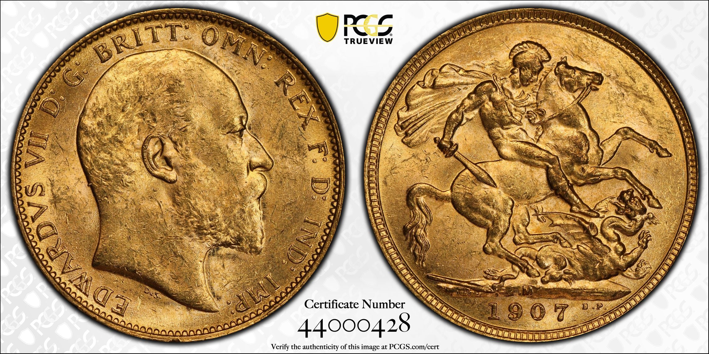 1907 Melbourne Mint Gold Sovereign PCGS MS62 - Image 3