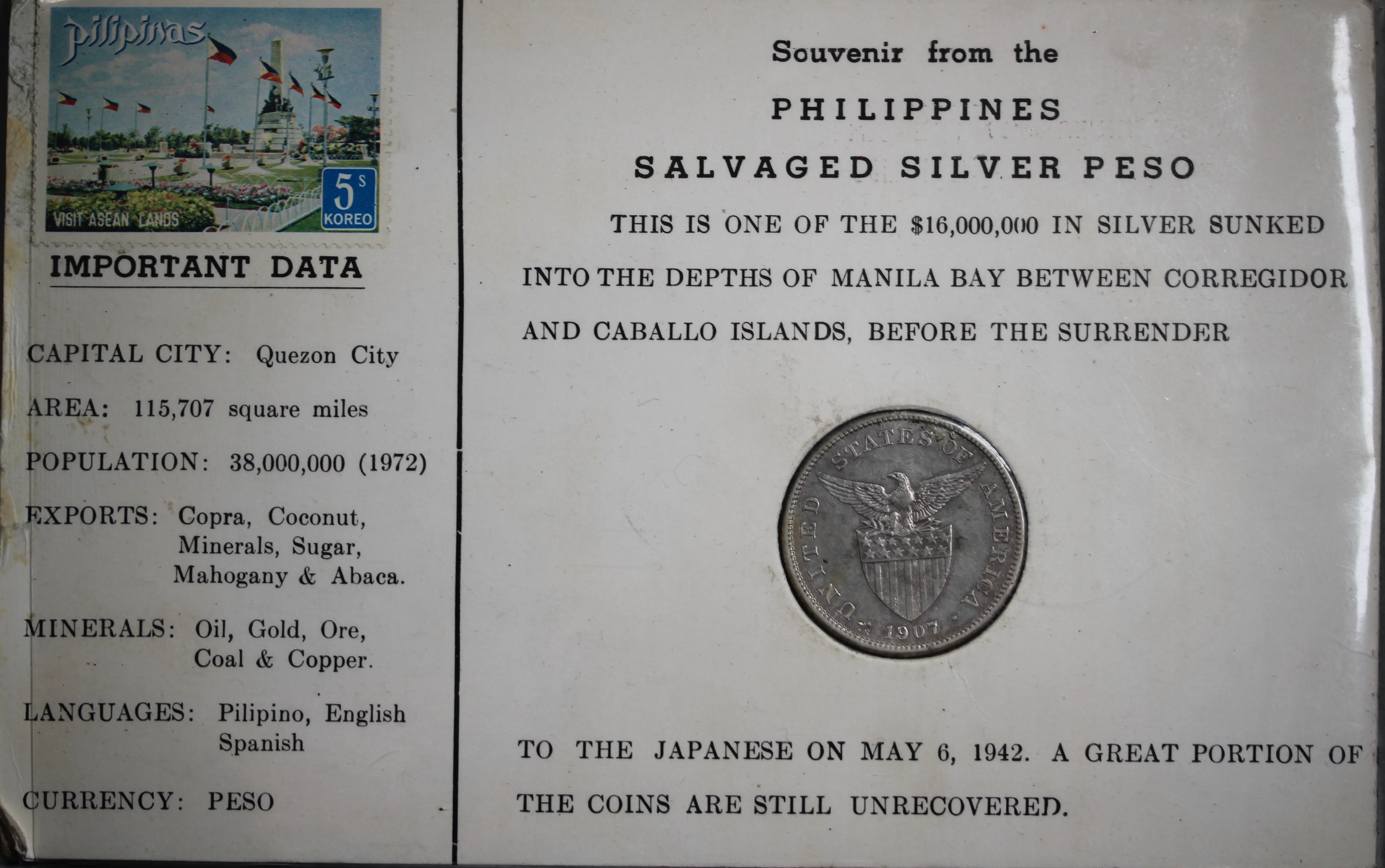 1907 USA Phillipines Silver Peso (Salvaged from Manila Bay)