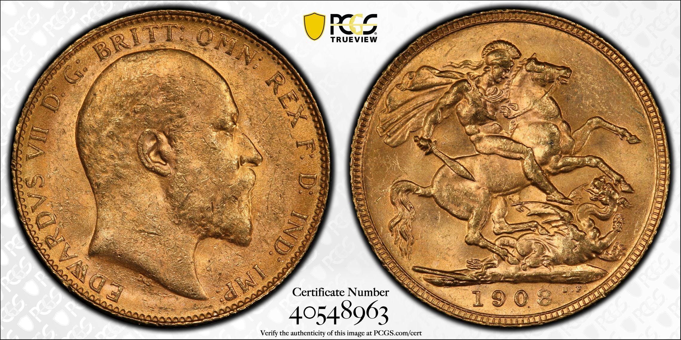 1908 GB Gold Sovereign PCGS MS62 - Image 3