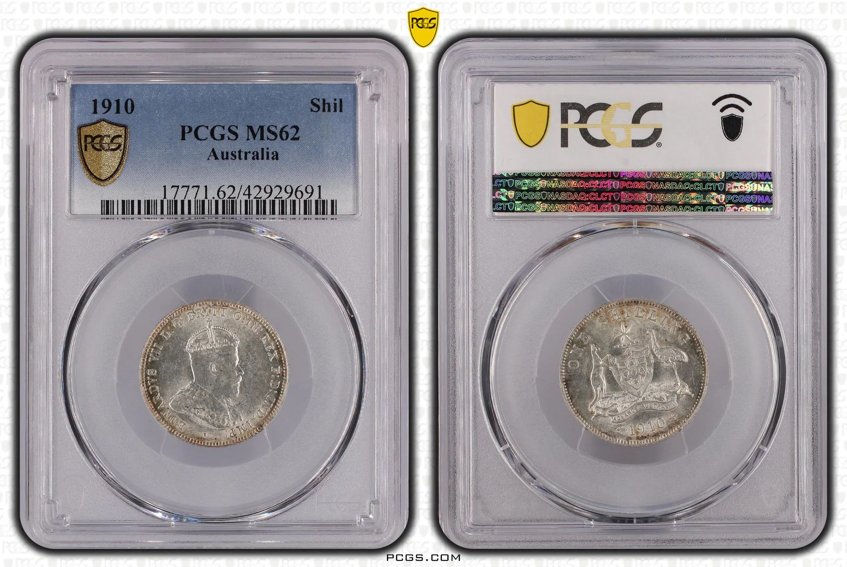 1910 Australia Shilling PCGS MS62 - Image 2