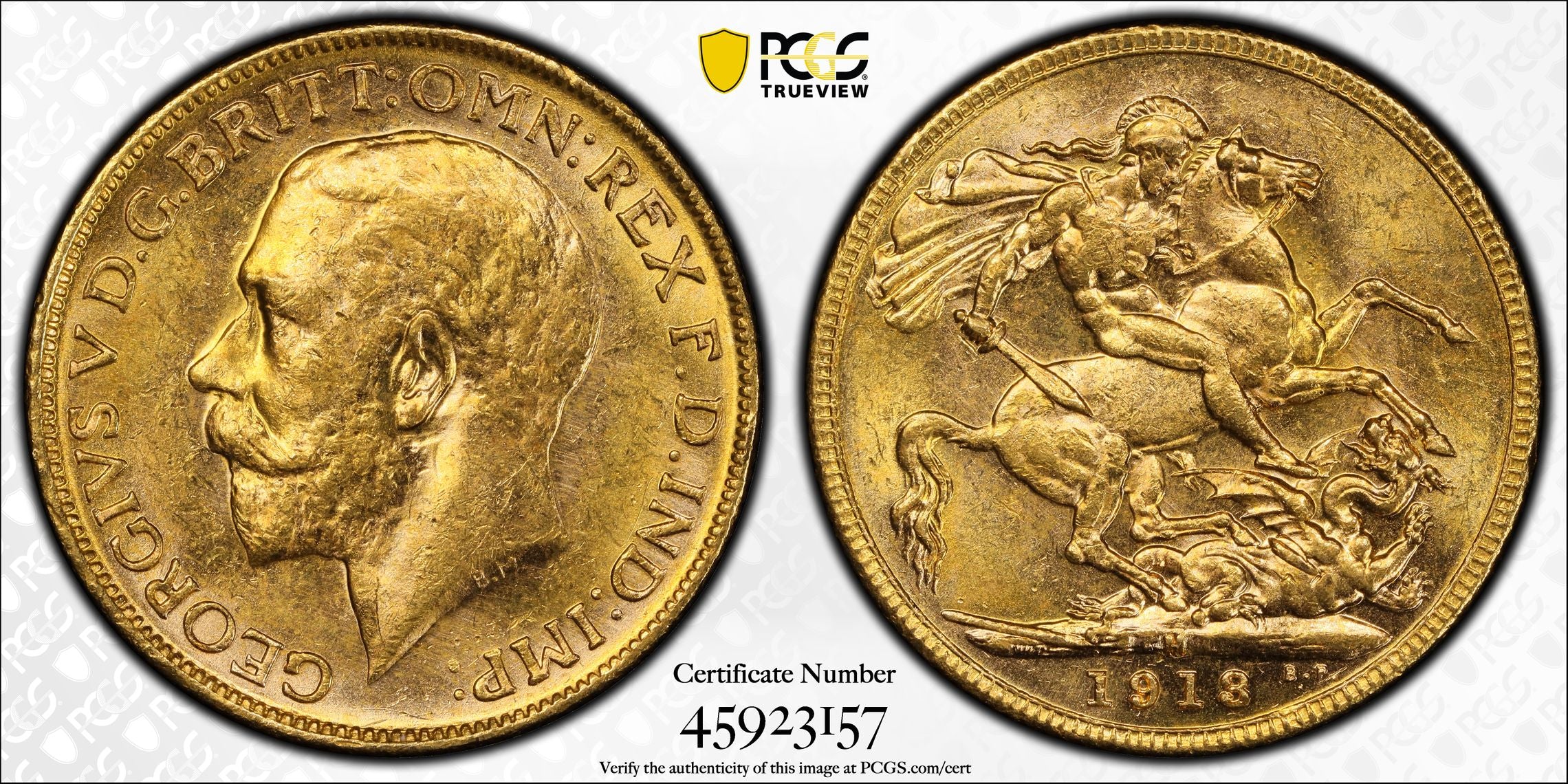 1913 Melbourne Mint Gold Sovereign PCGS MS62 - Image 4