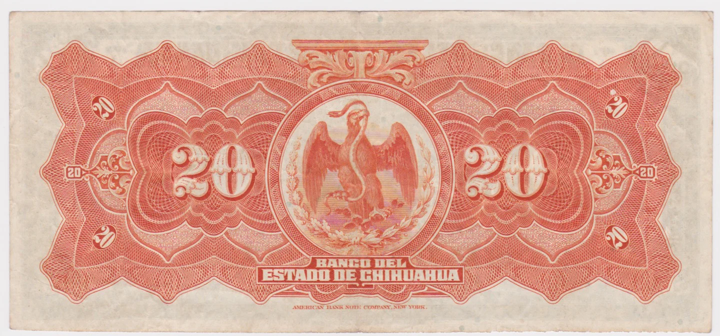 1913 Mexico-Chihuahua 20 Pesos aEF - Image 2
