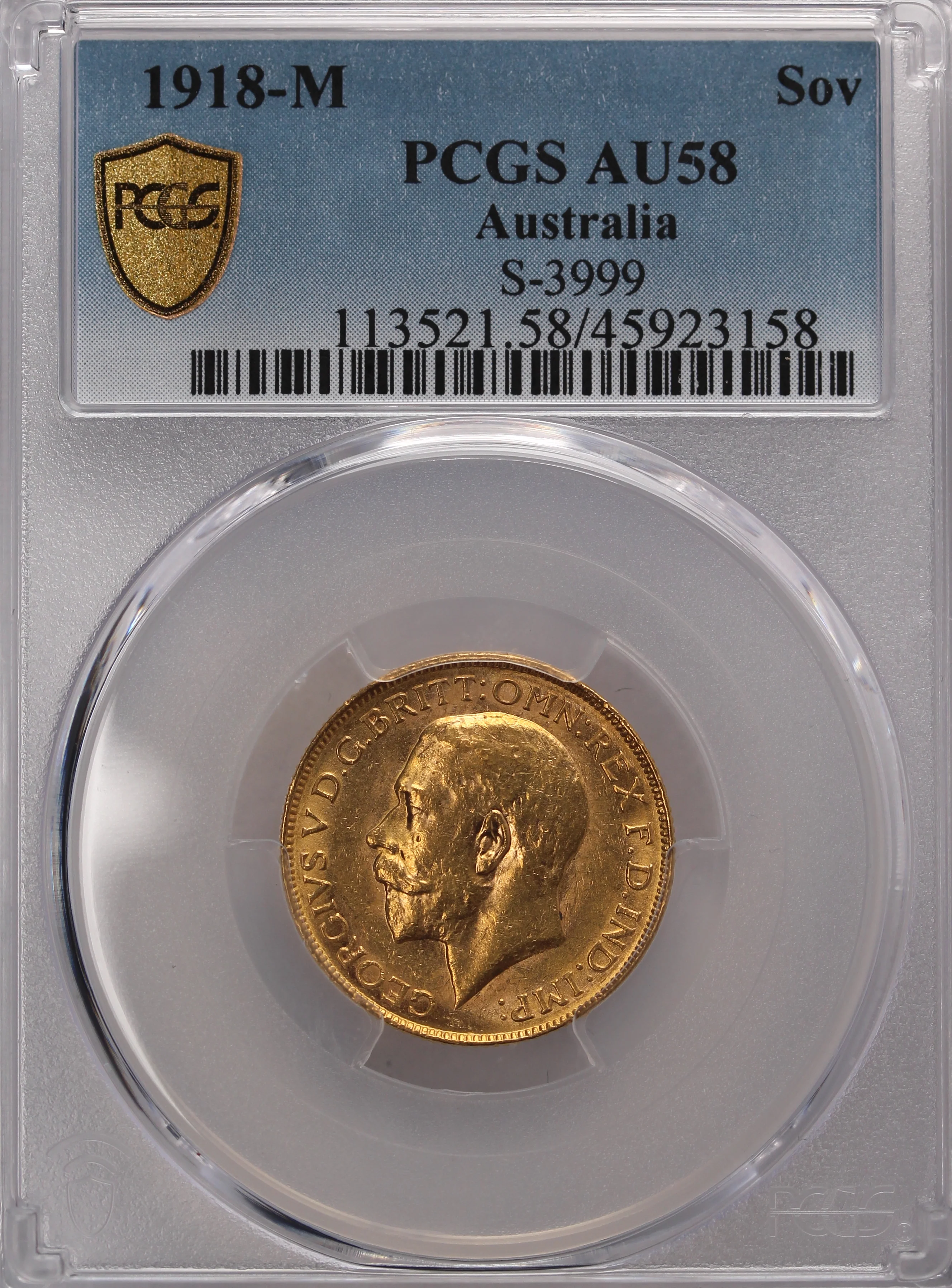 1918 Melbourne Mint Gold Sovereign PCGS AU58 - Image 2