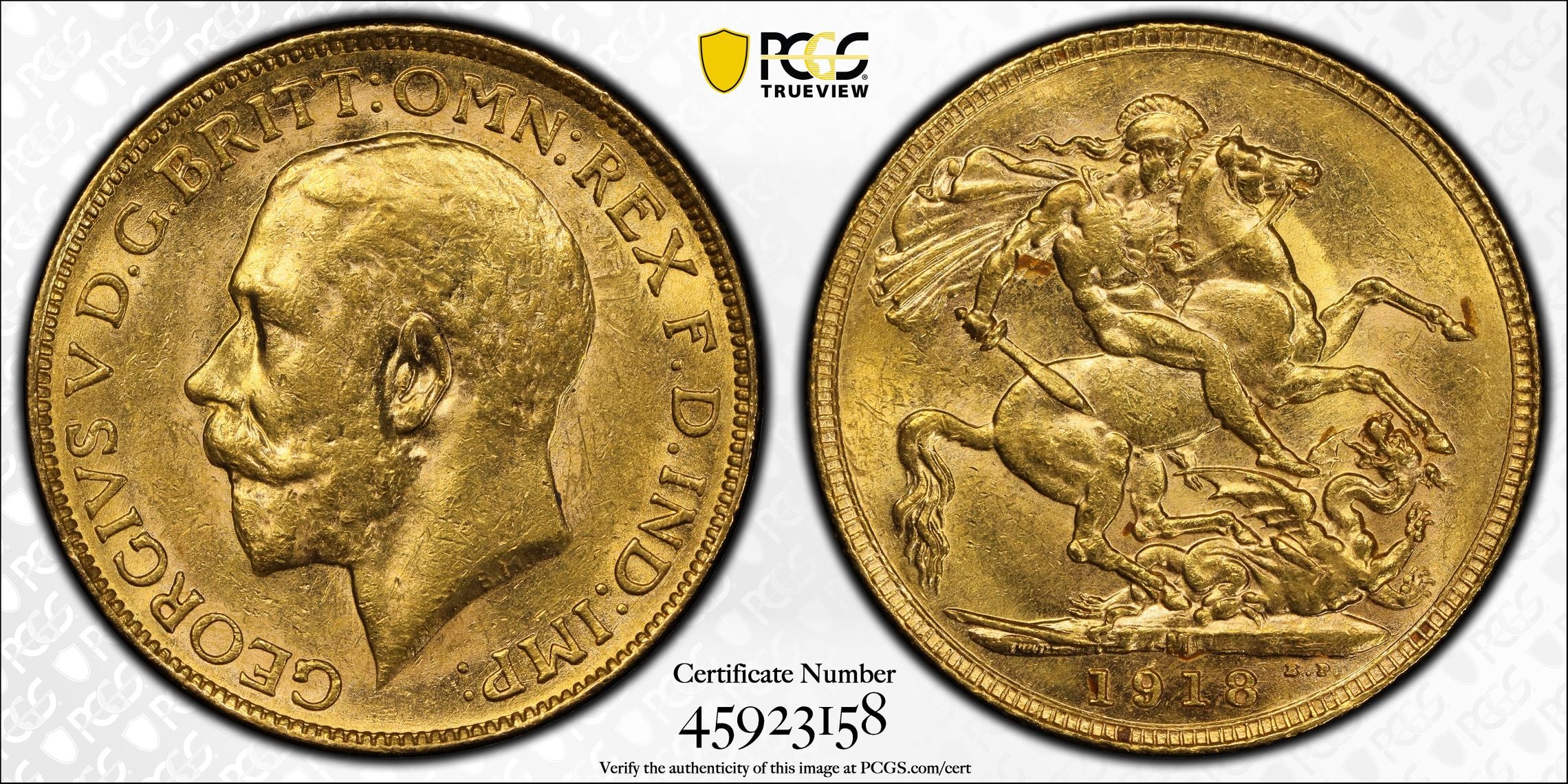 1918 Melbourne Mint Gold Sovereign PCGS AU58 - Image 4