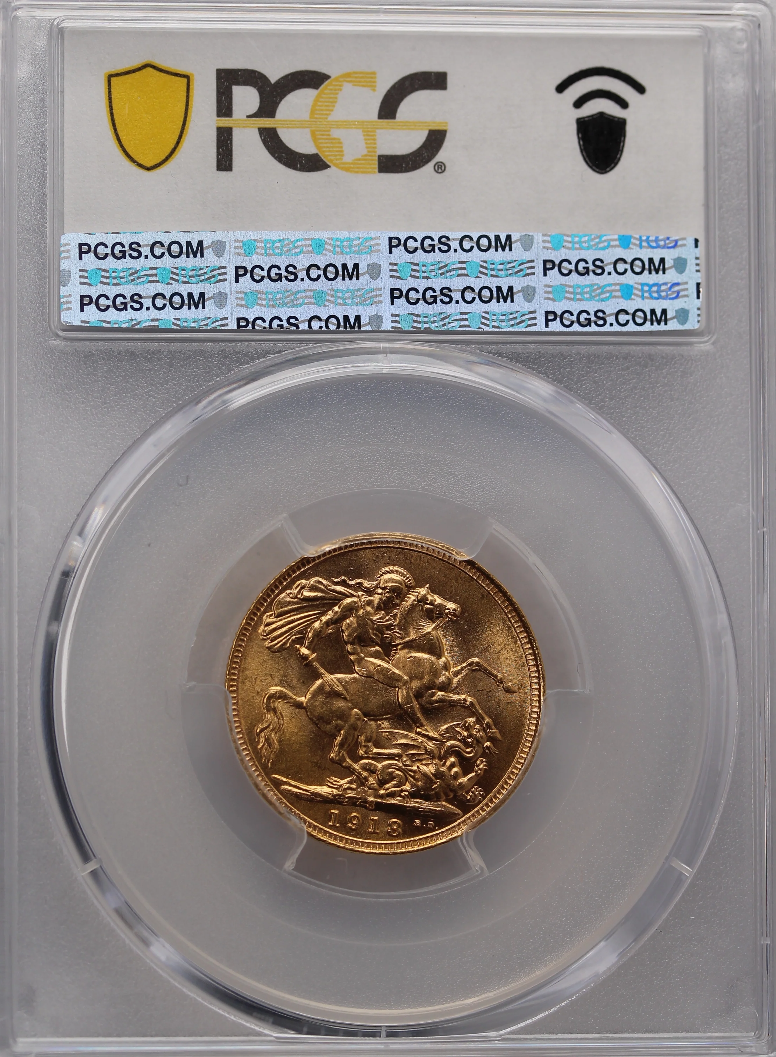 1918 Sydney Mint Gold Sovereign PCGS MS63 - Image 2