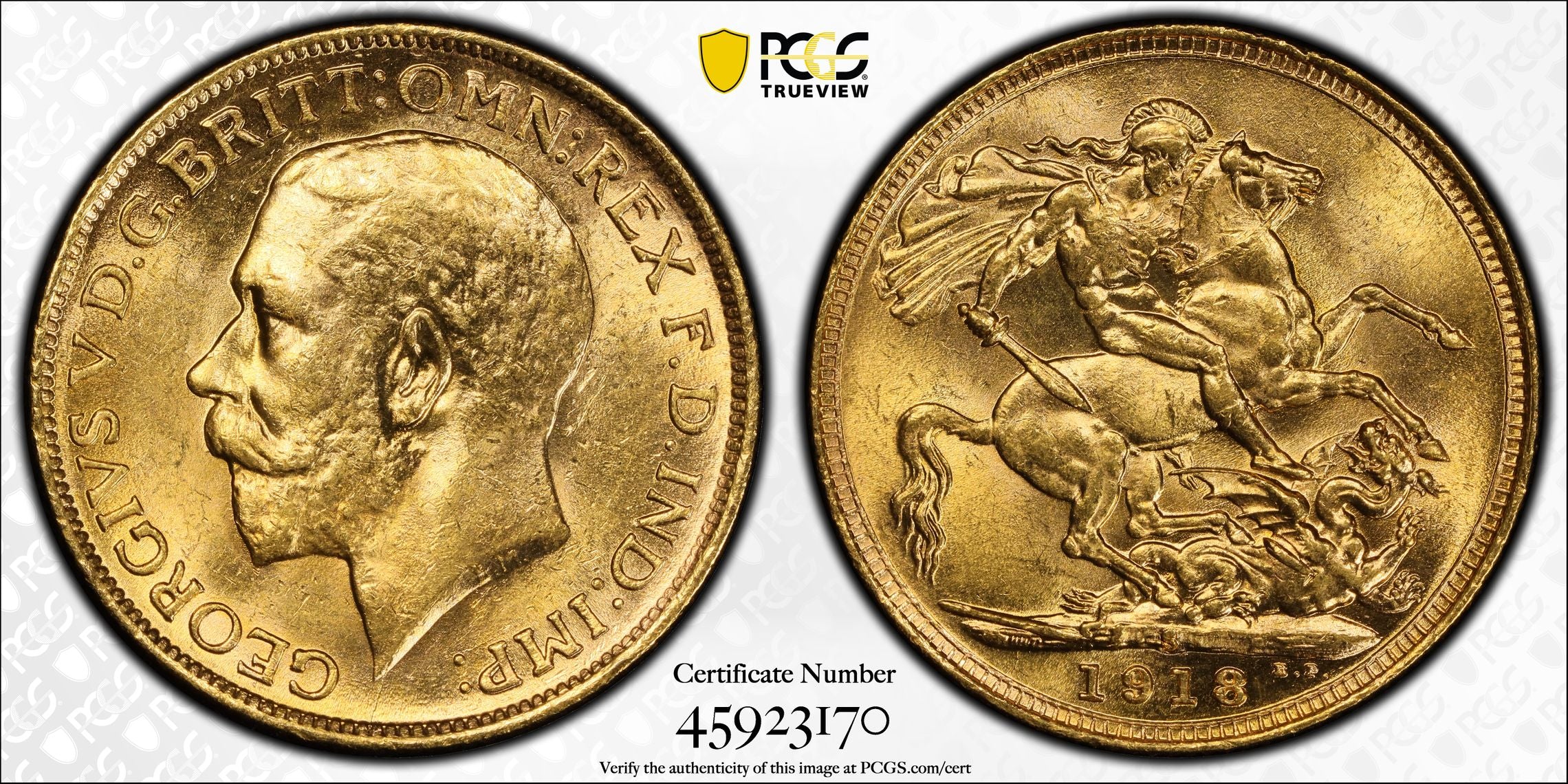 1918 Sydney Mint Gold Sovereign PCGS MS63 - Image 3