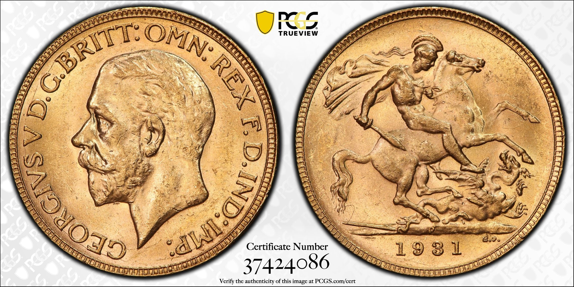 1931 Perth Mint Gold Sovereign MS63 - Image 2