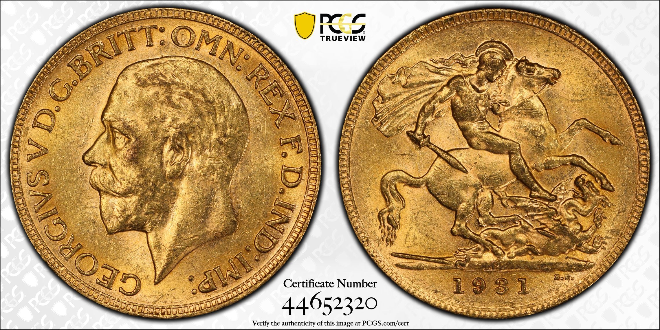 1931 Perth Mint Gold Sovereign PCGS MS62 - Image 3