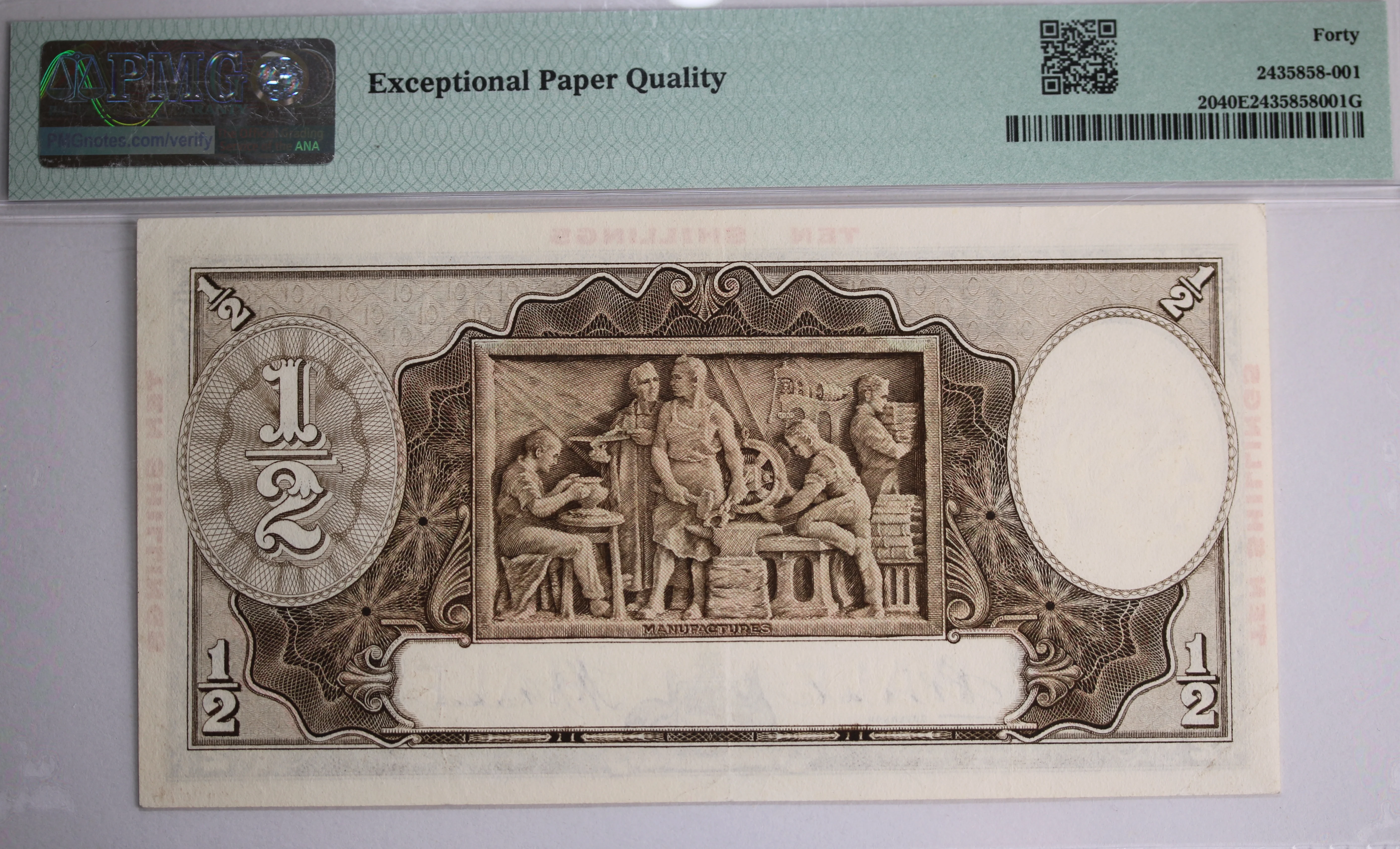 1934 Riddle/Heathershaw 10 Shilling Half Sovereign Overprint EF40EPQ Banknote - Image 2