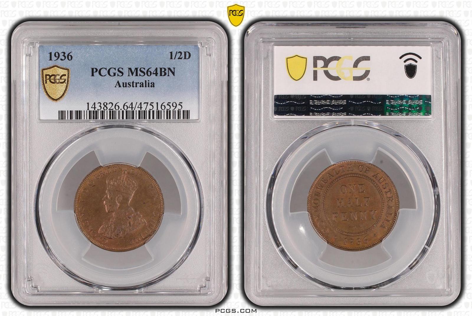 1936 Australia Halfpenny PCGS MS64BN