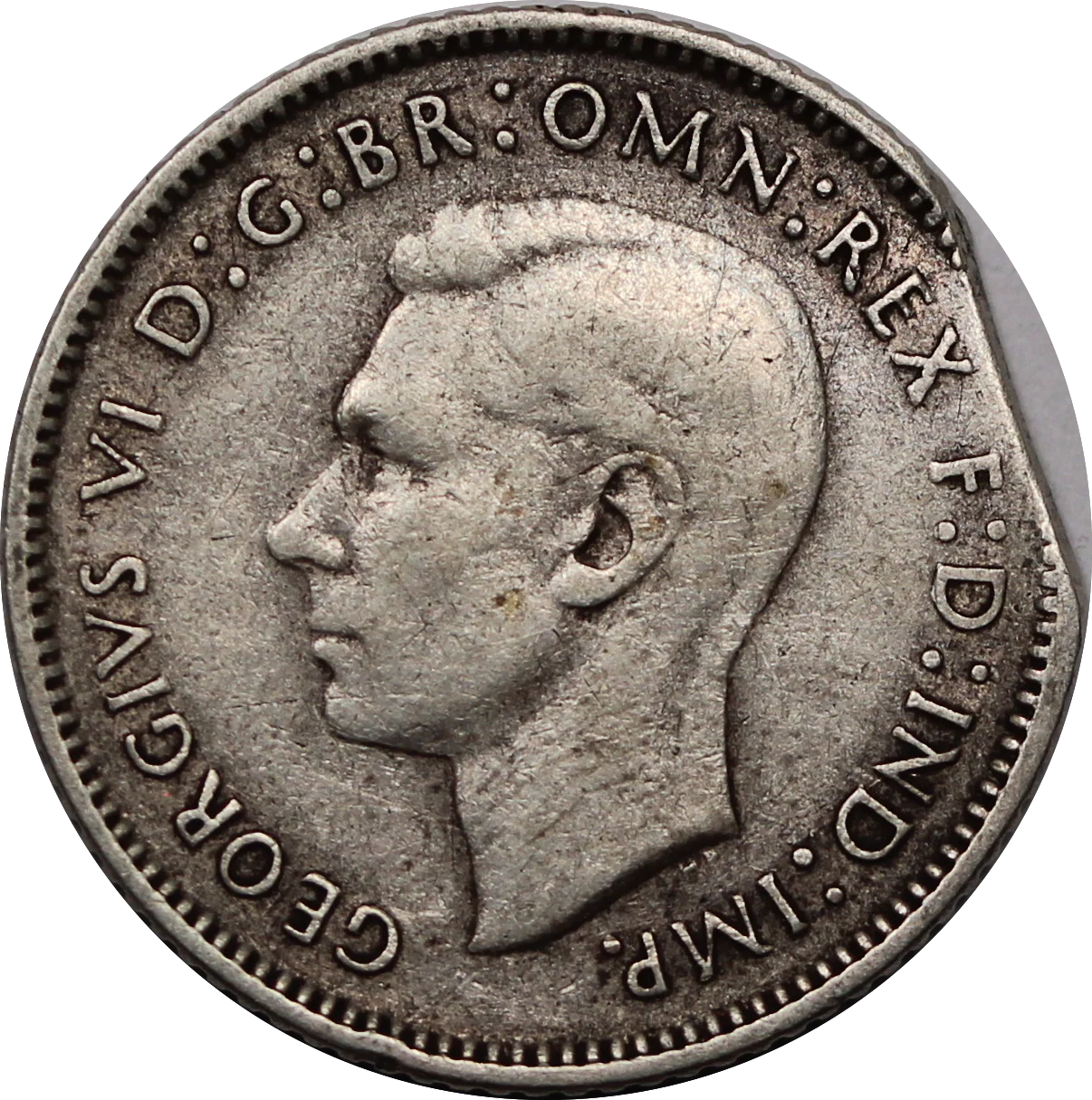 1943D Sixpence Clipped Planchet Fine - Image 2