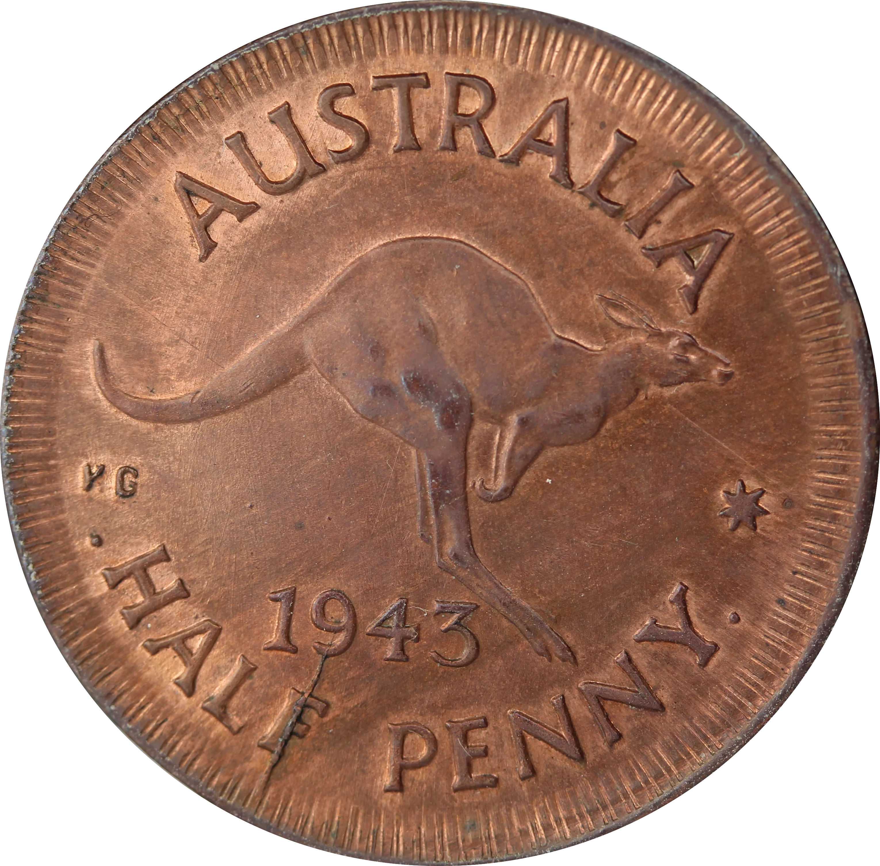 1943I Halfpenny Struck without Collar Error ChUNC