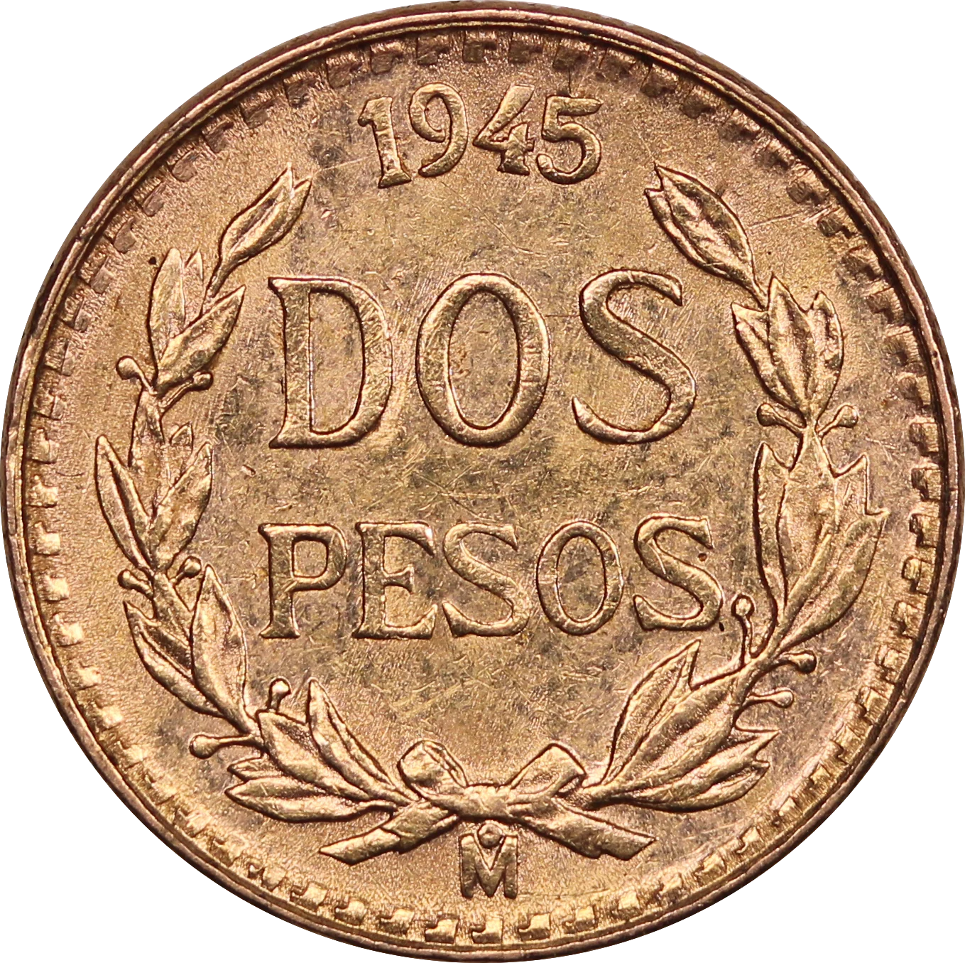 1945 Mexico Gold 2 Peso Coin