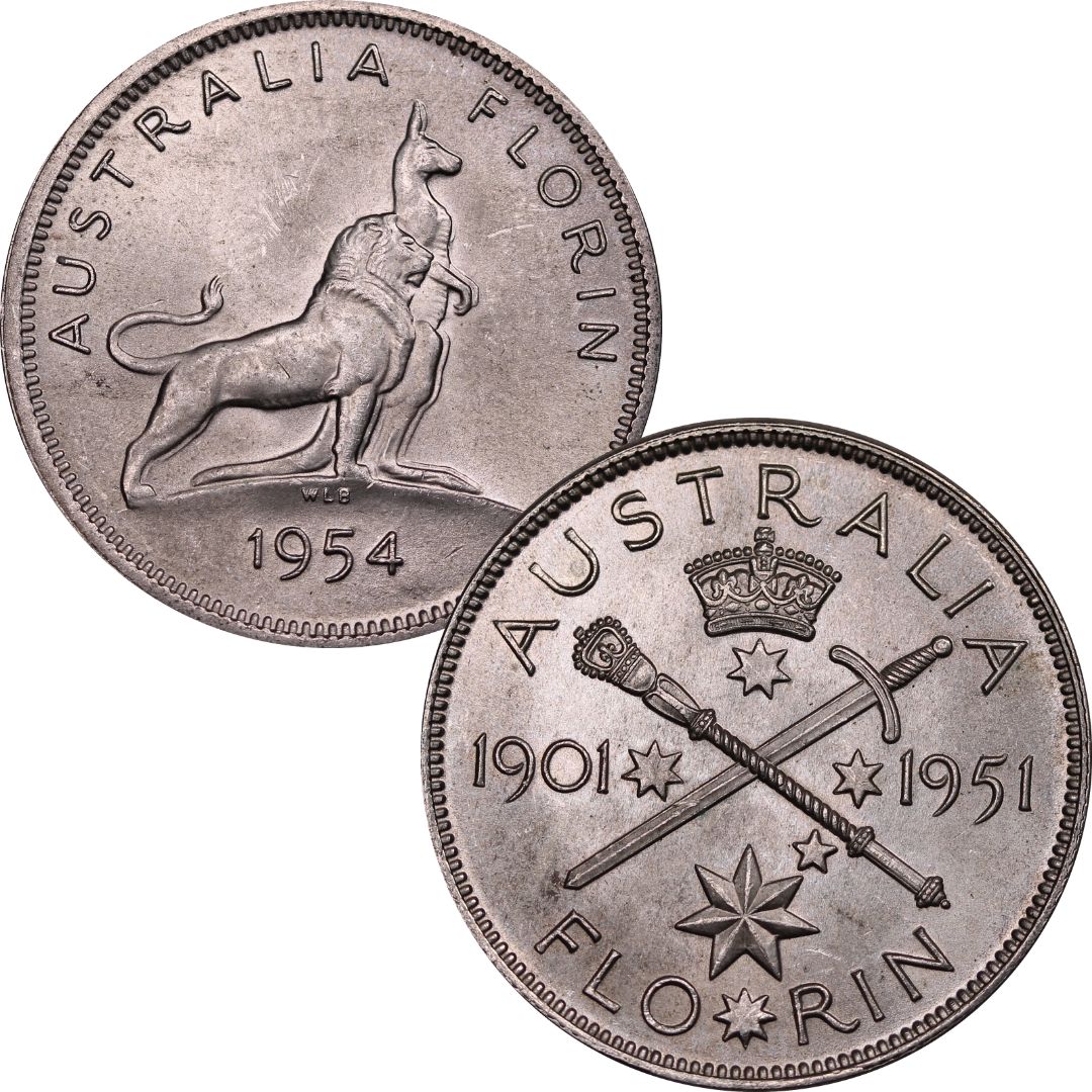 1951 Federation Florin and 1954 Royal Visit Pair UNC