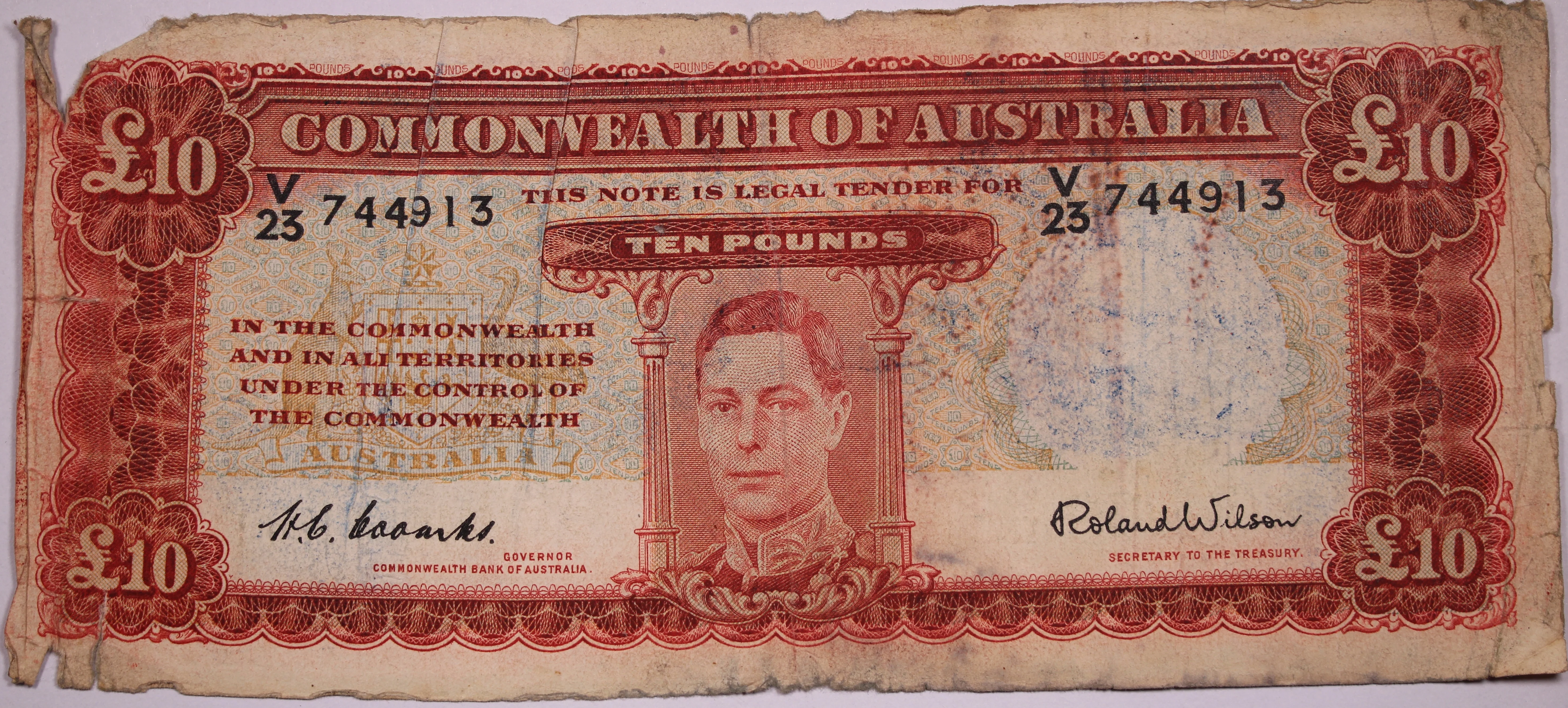 1952 Coombs/Wilson 10 Pound Note VG