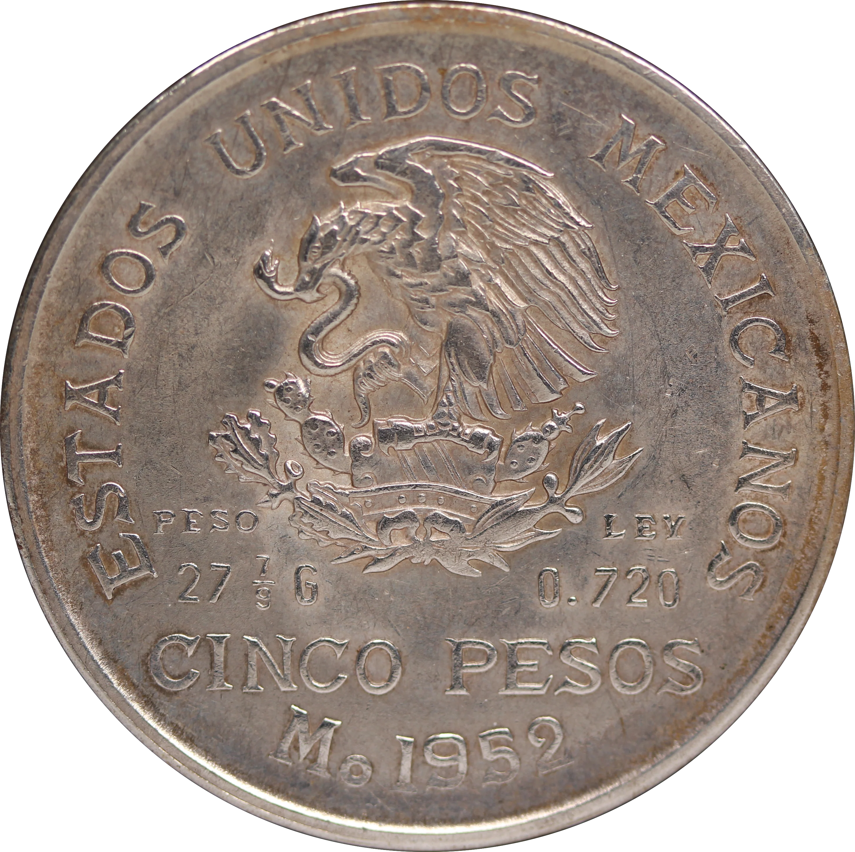 1952 Mexico 5 Pesos Silver Coin VF