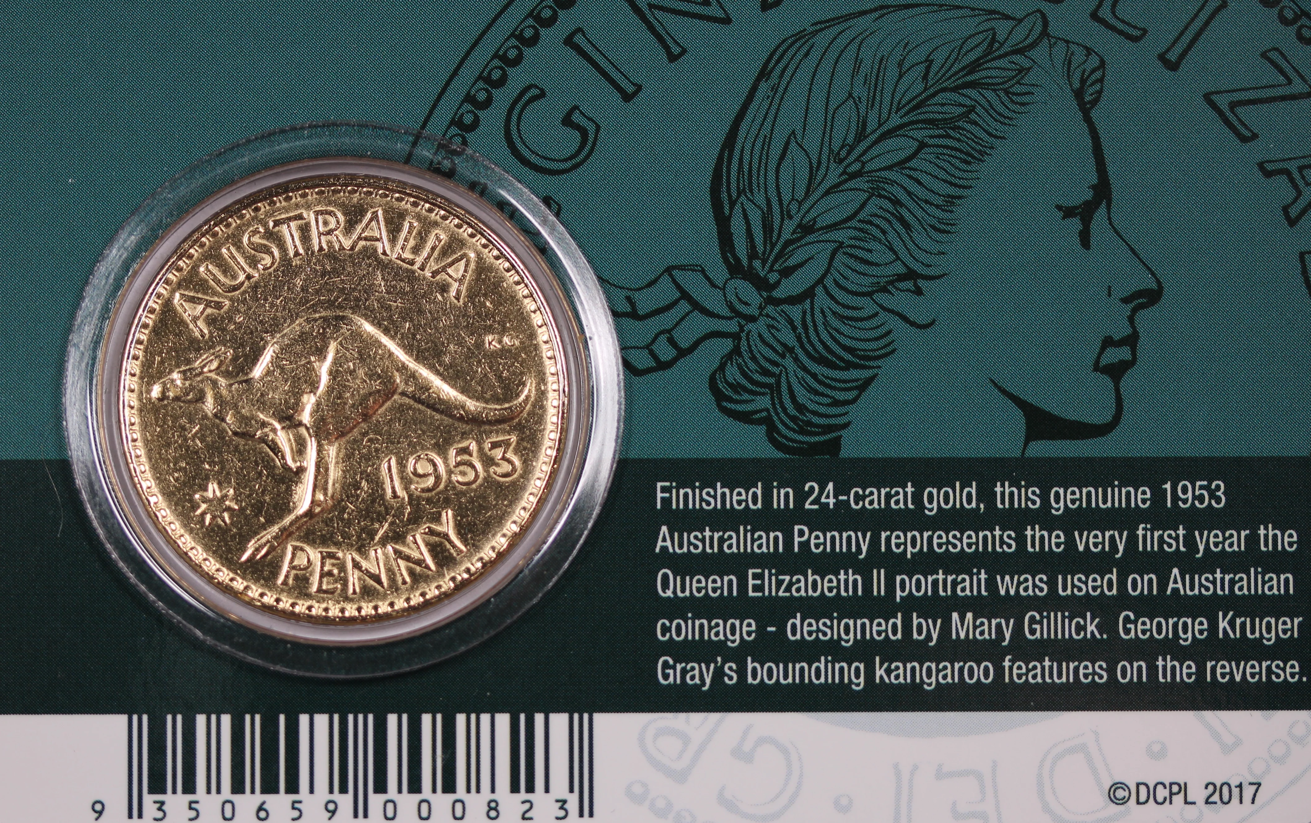 1953 Queen Elizabeth II First Portrait Gold Plated Penny - Image 2