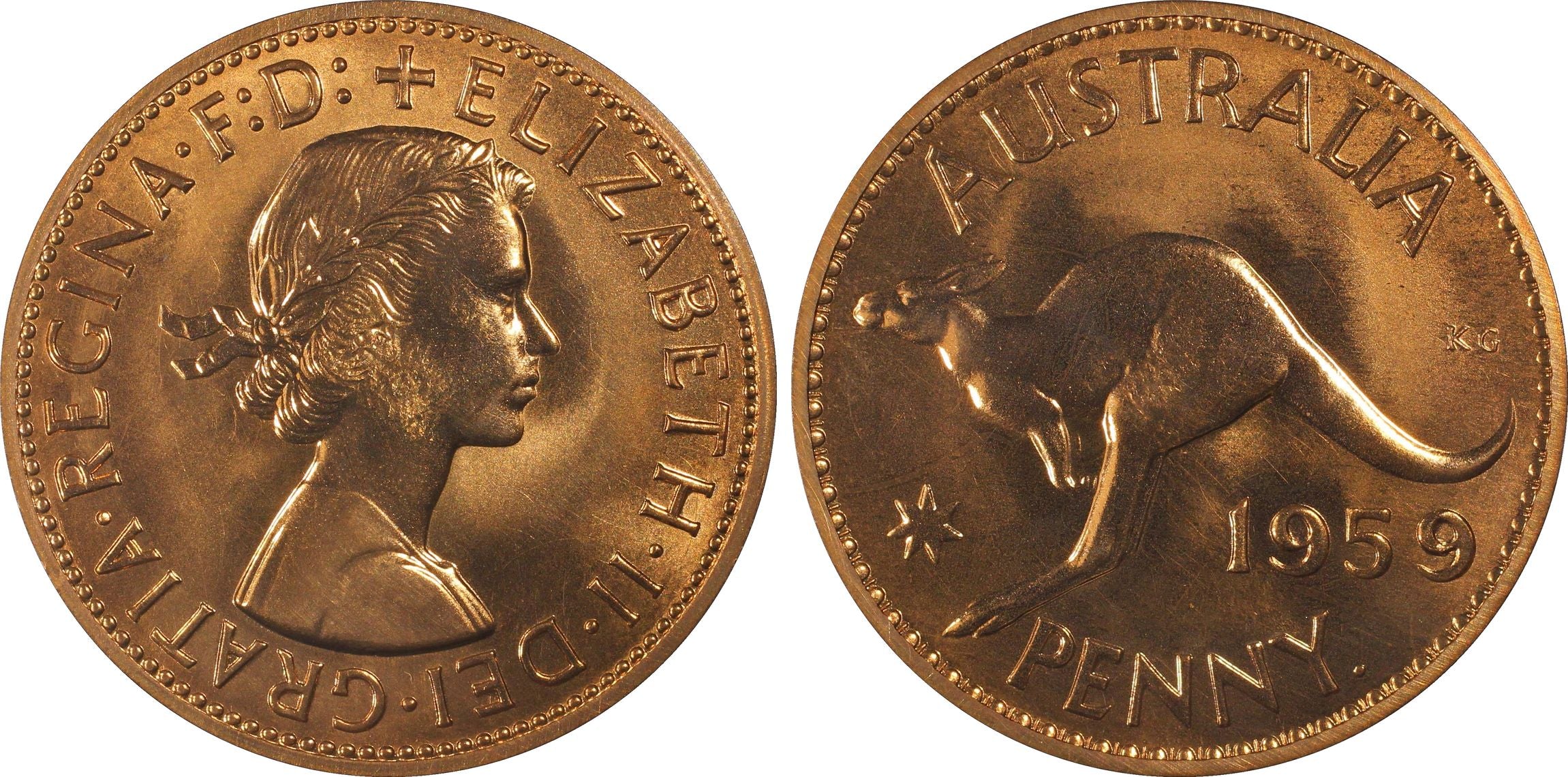 1959(p) Australian Penny Proof Coin PR66RD - Image 3
