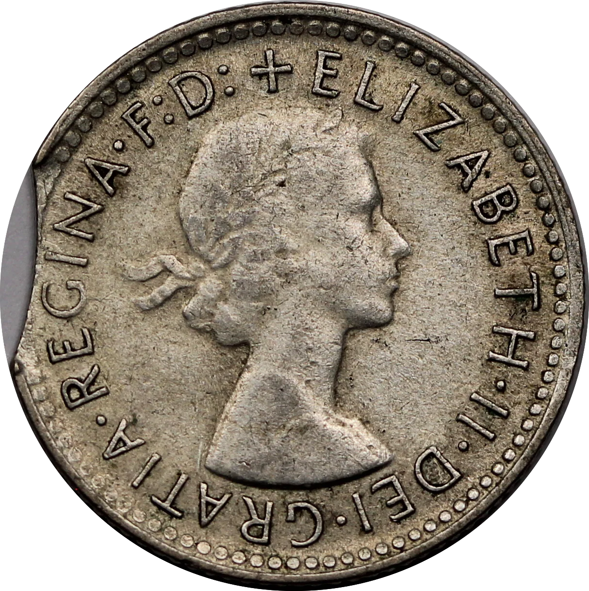 1961 Sixpence Clipped Planchet Fine - Image 2
