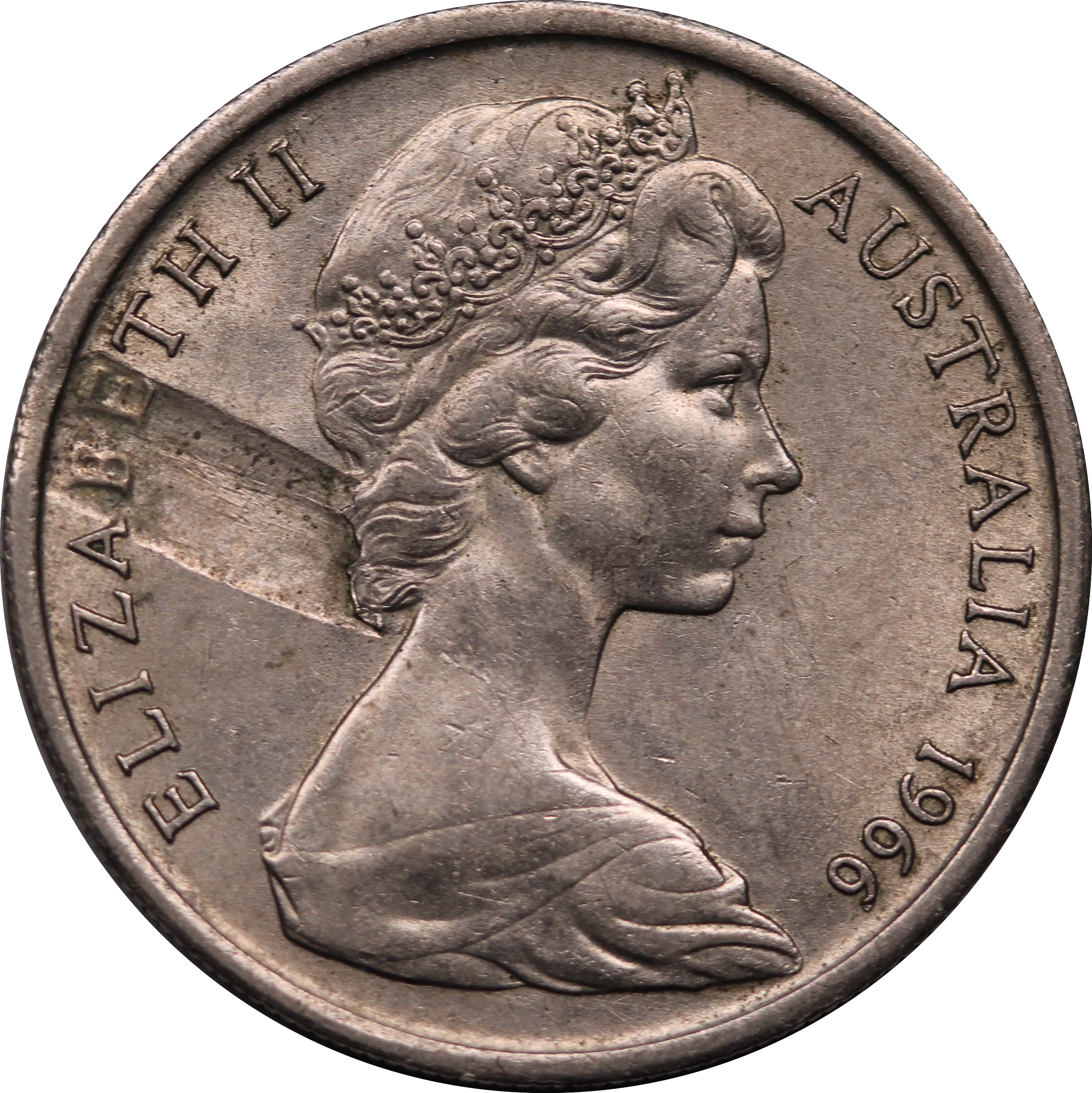 1966 Australia 10 Cent Lamination Peel Error aUNC