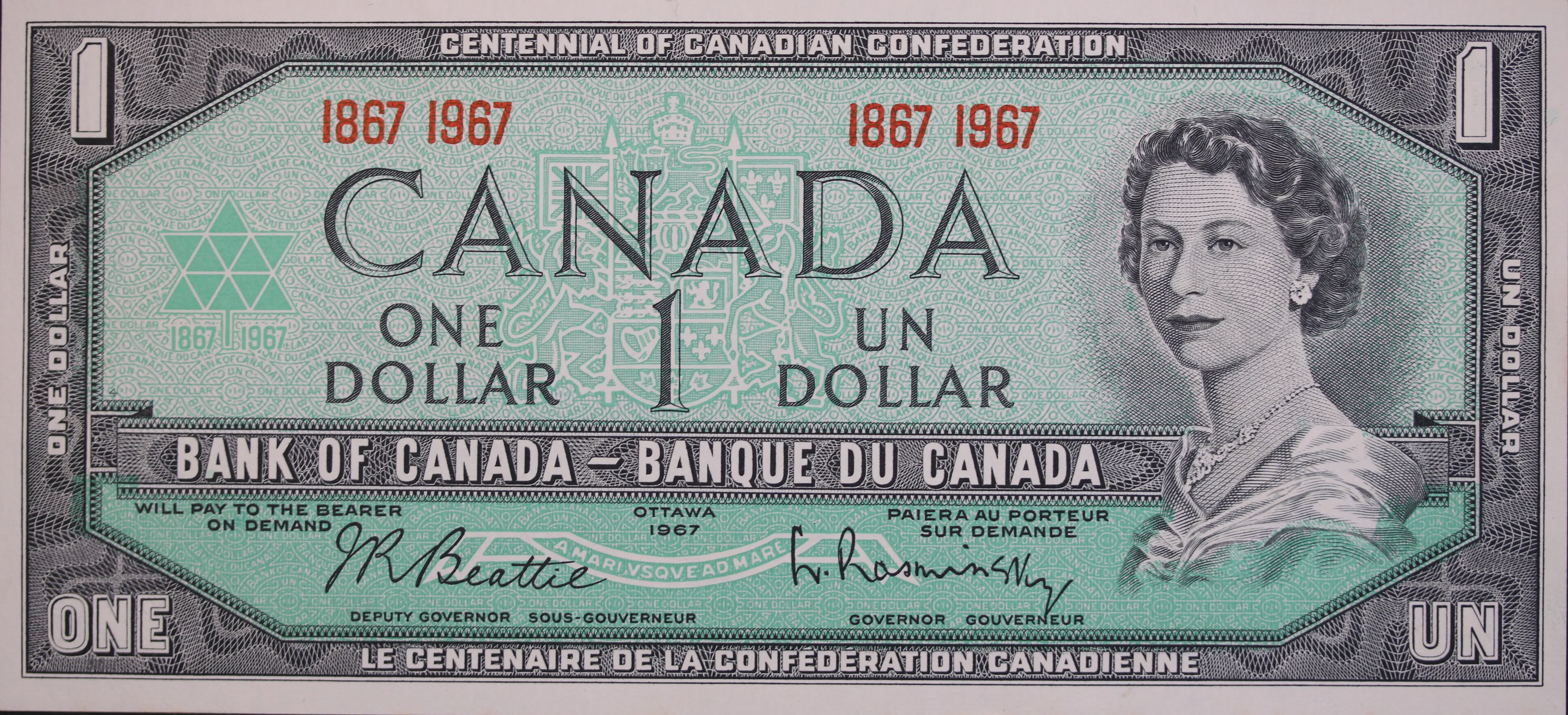 1967 Canada Commemorative $1 Note (1867-1967) UNC
