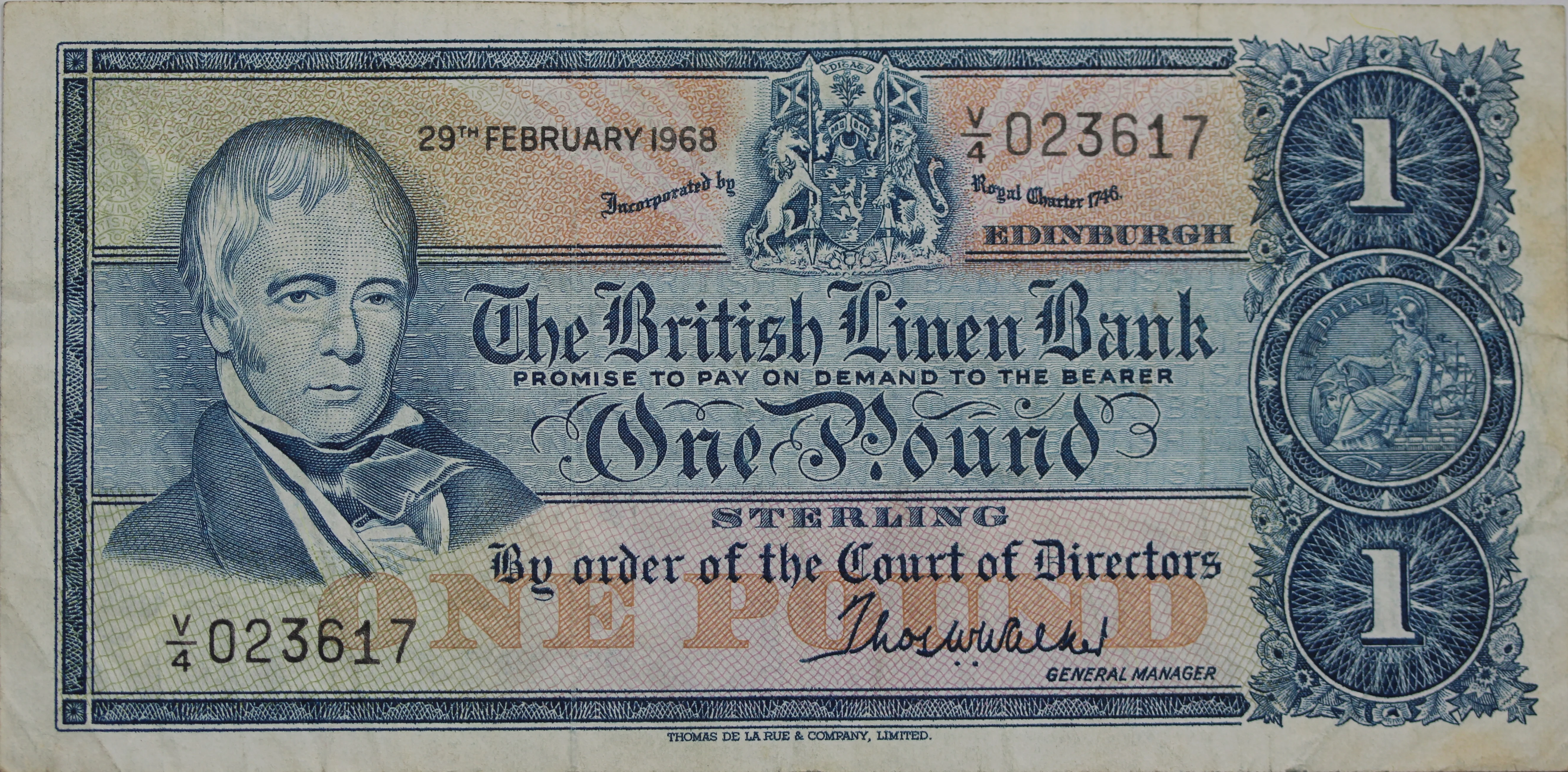 1968 The British Linen Bank - One Pound Banknote VF