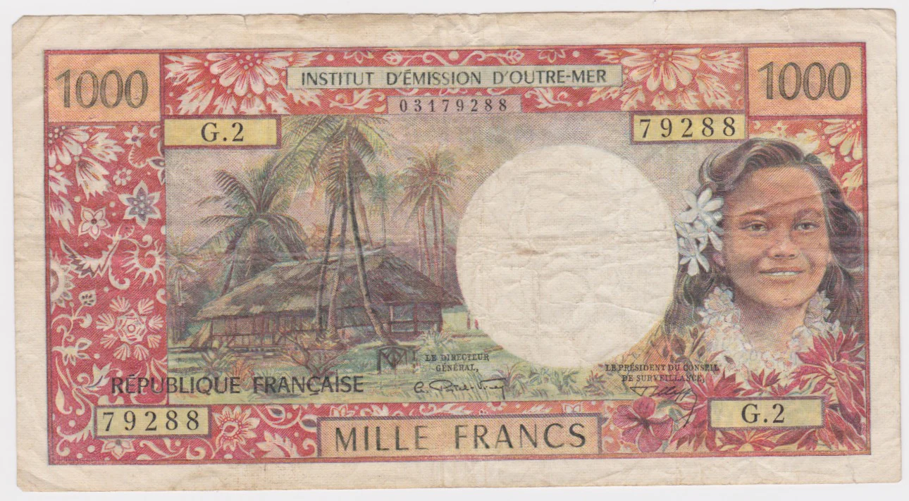 1971-1985 (No date) Tahiti 1000 Francs gFine