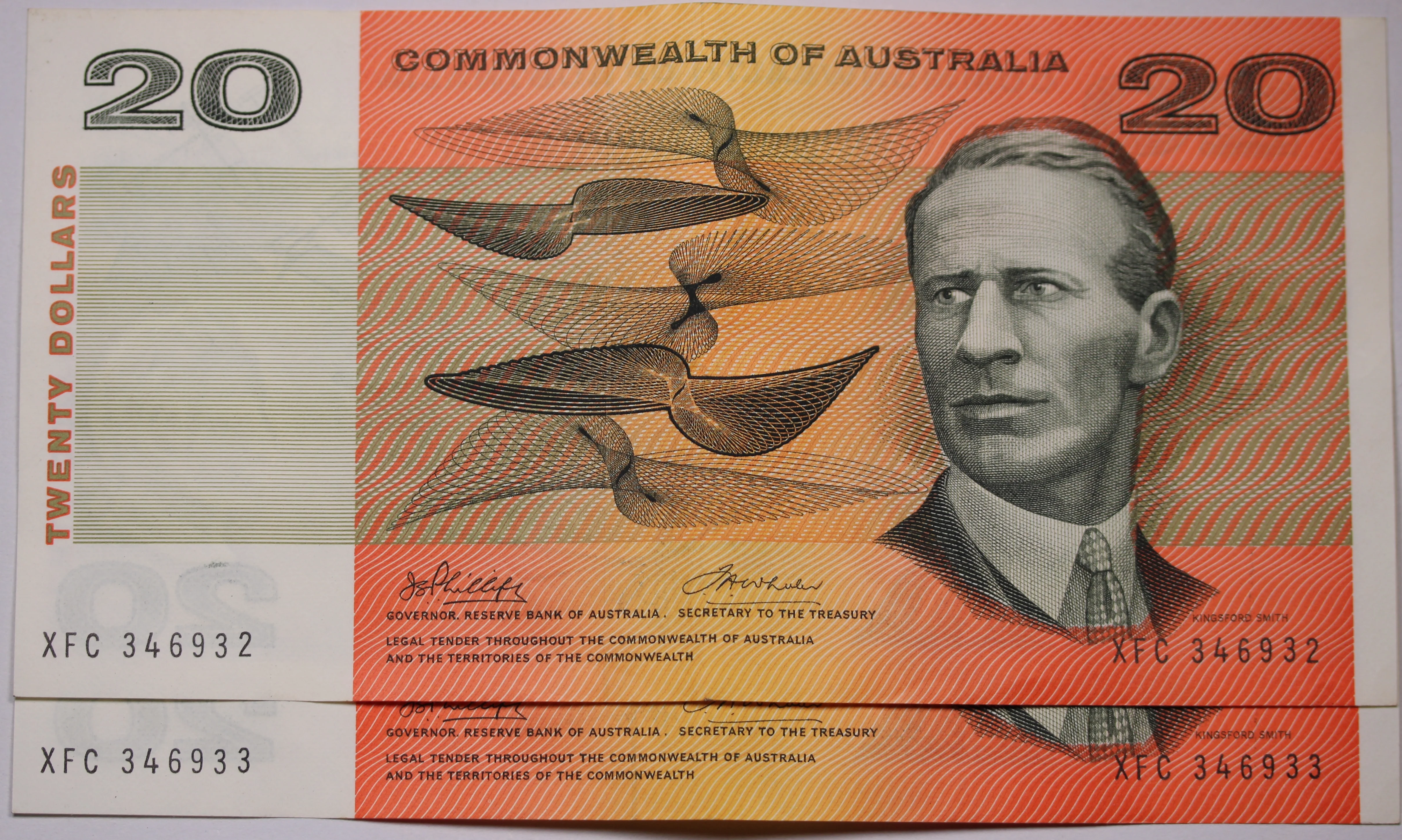 1972 $20 Phillips/Wheeler Consecutive Pair aEF
