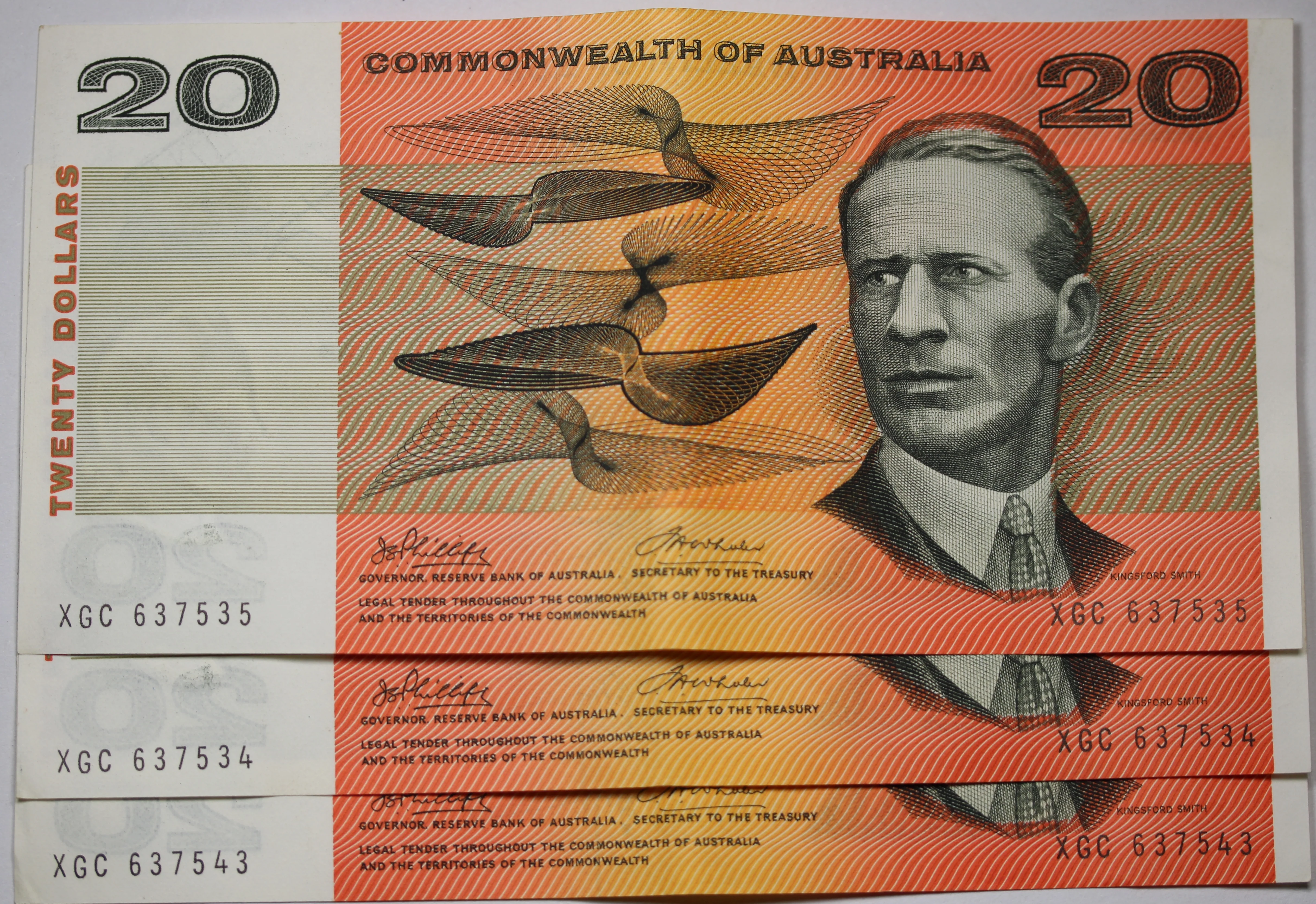 1972 $20 Phillips/Wheeler Consecutive Trio aEF