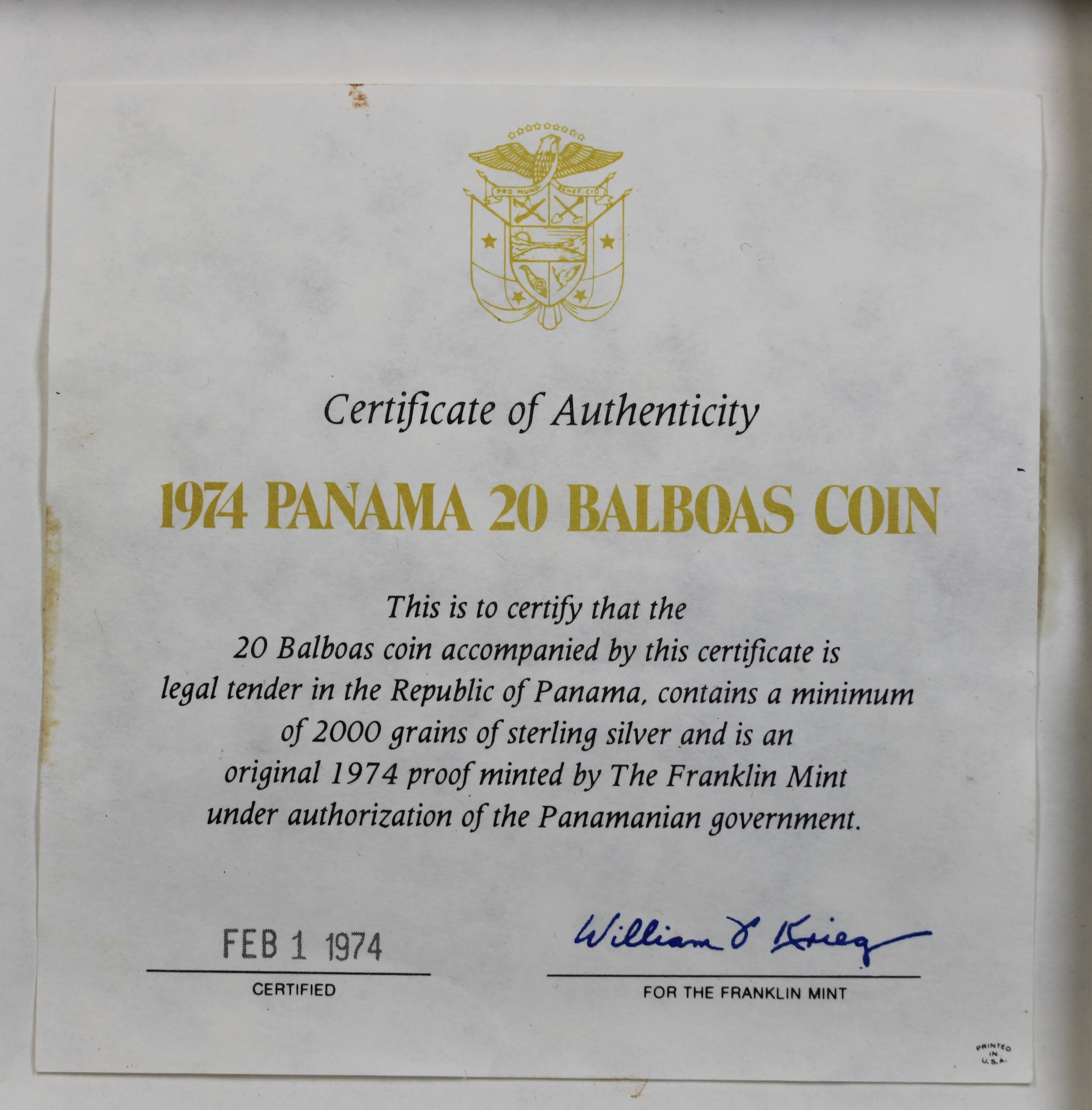 1974 Panama 20 Balboas Silver Proof Coin - Image 3