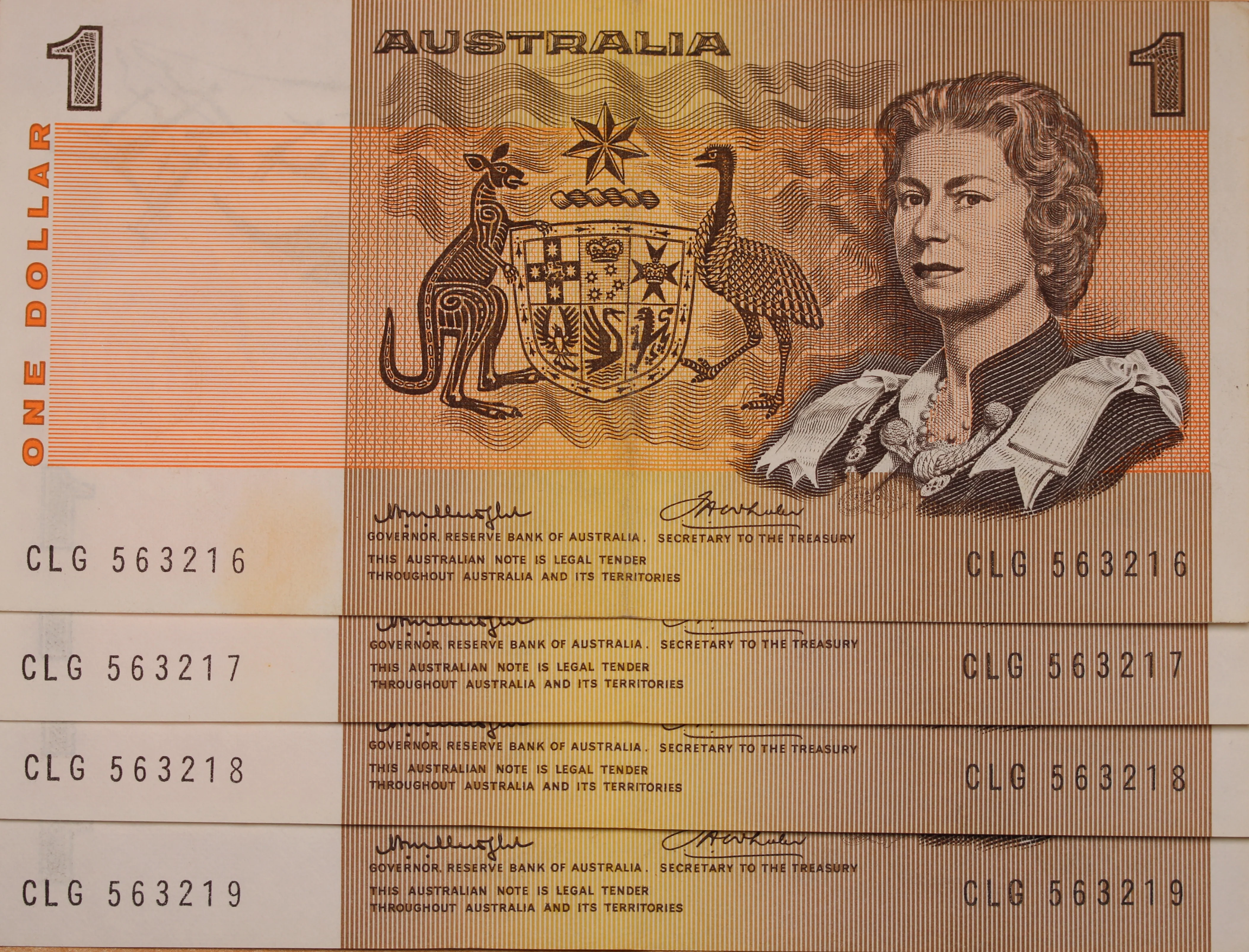1976 $1 Knight/Wheeler Banknote EF Consecutive Run of 4