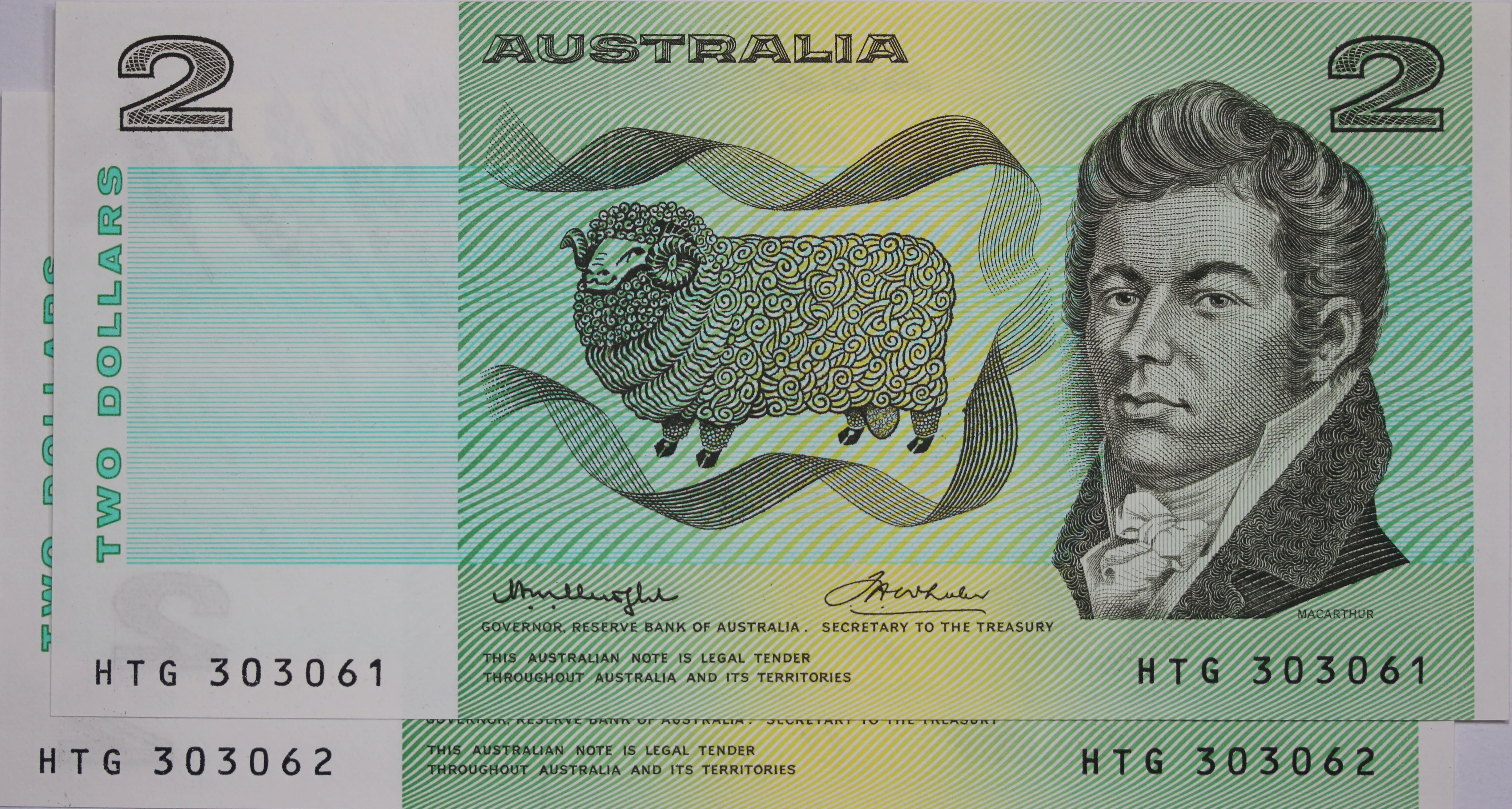 1976 $2 Knight/Wheeler Banknote UNC Consecutive Pair