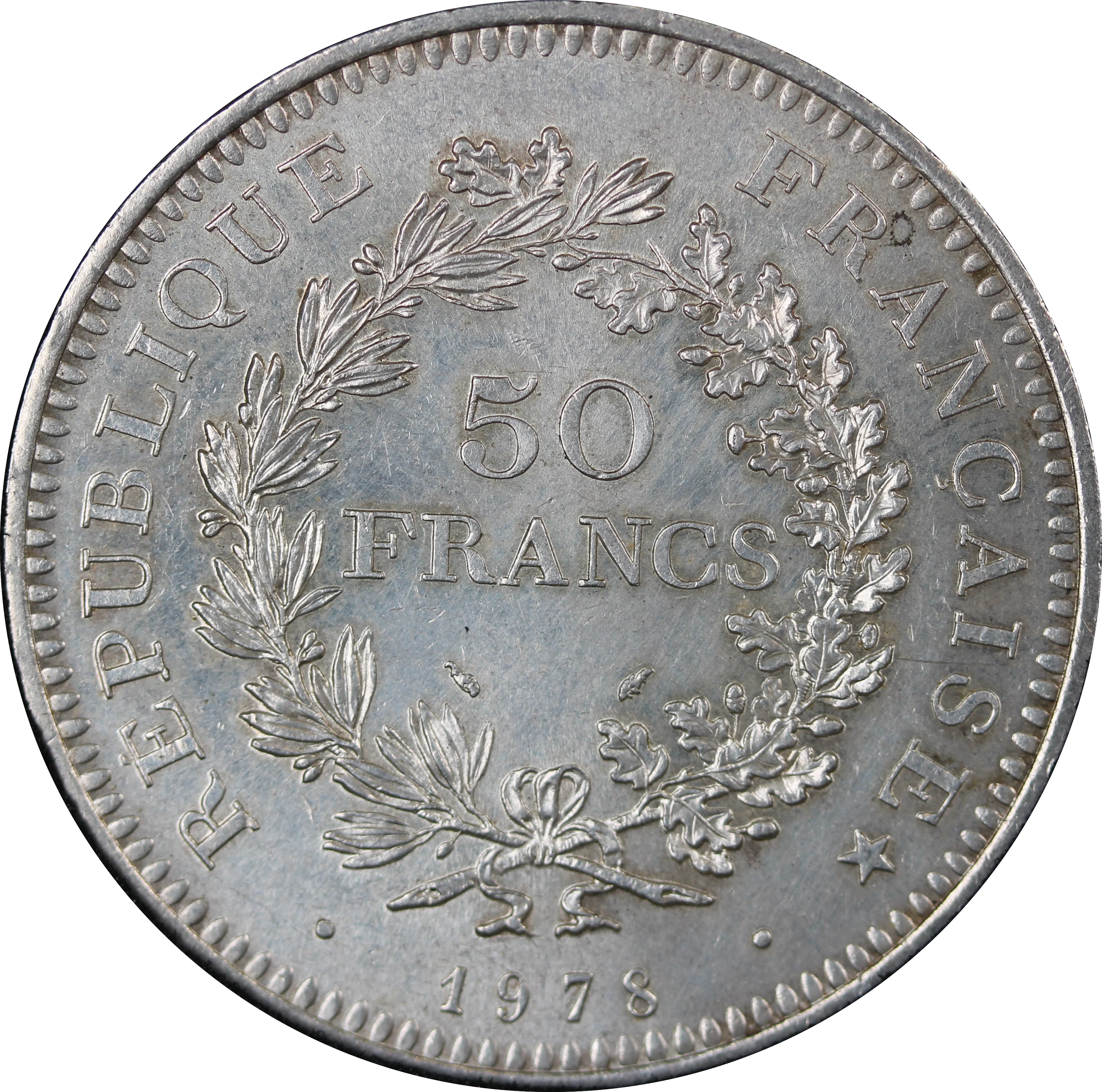 1978 France 50 Francs Silver Coin aUNC - Image 2