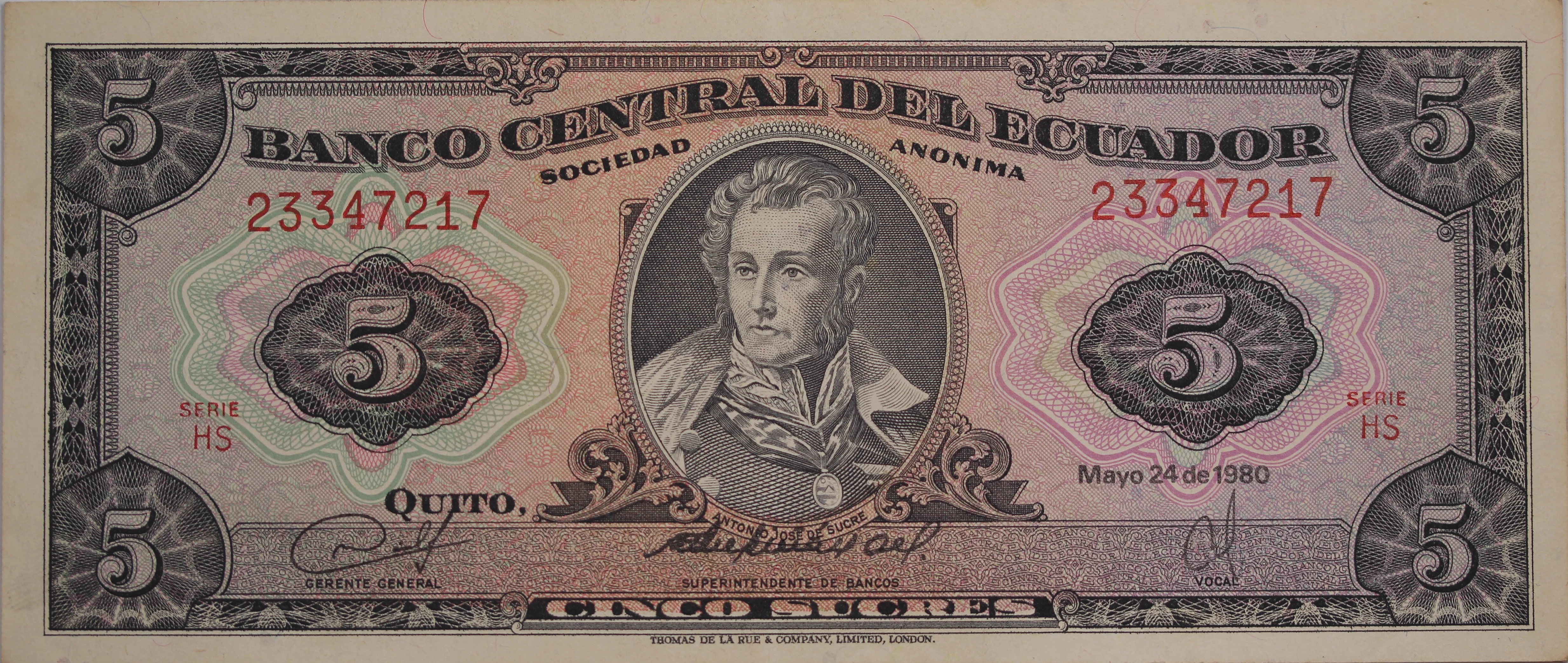1980 Ecuador 5 Sucres aUNC