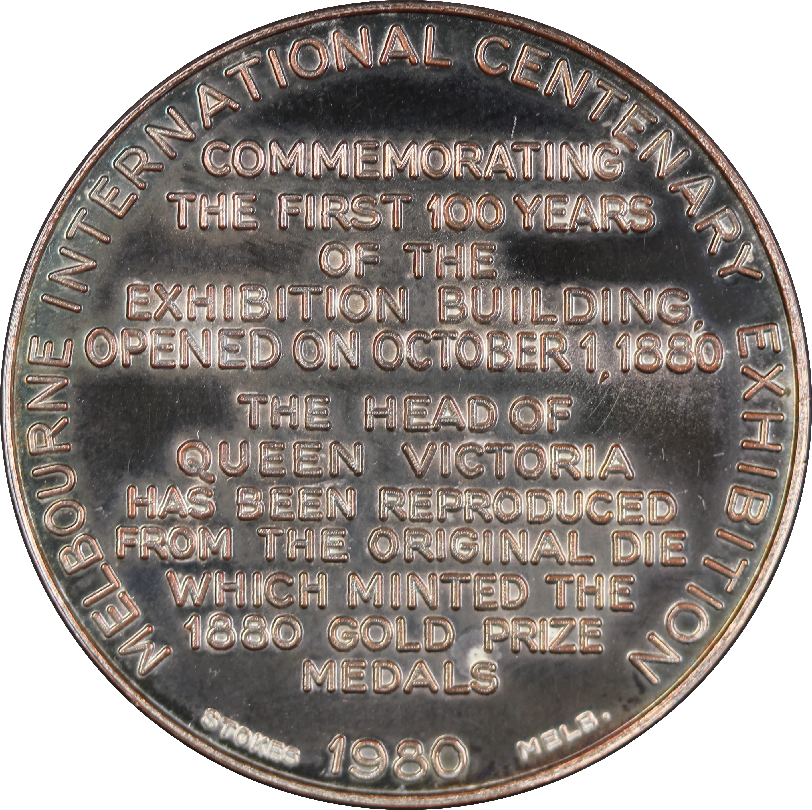 1980 Royal Exhibition Building Centenary Silver Medal by Stokes - Image 2