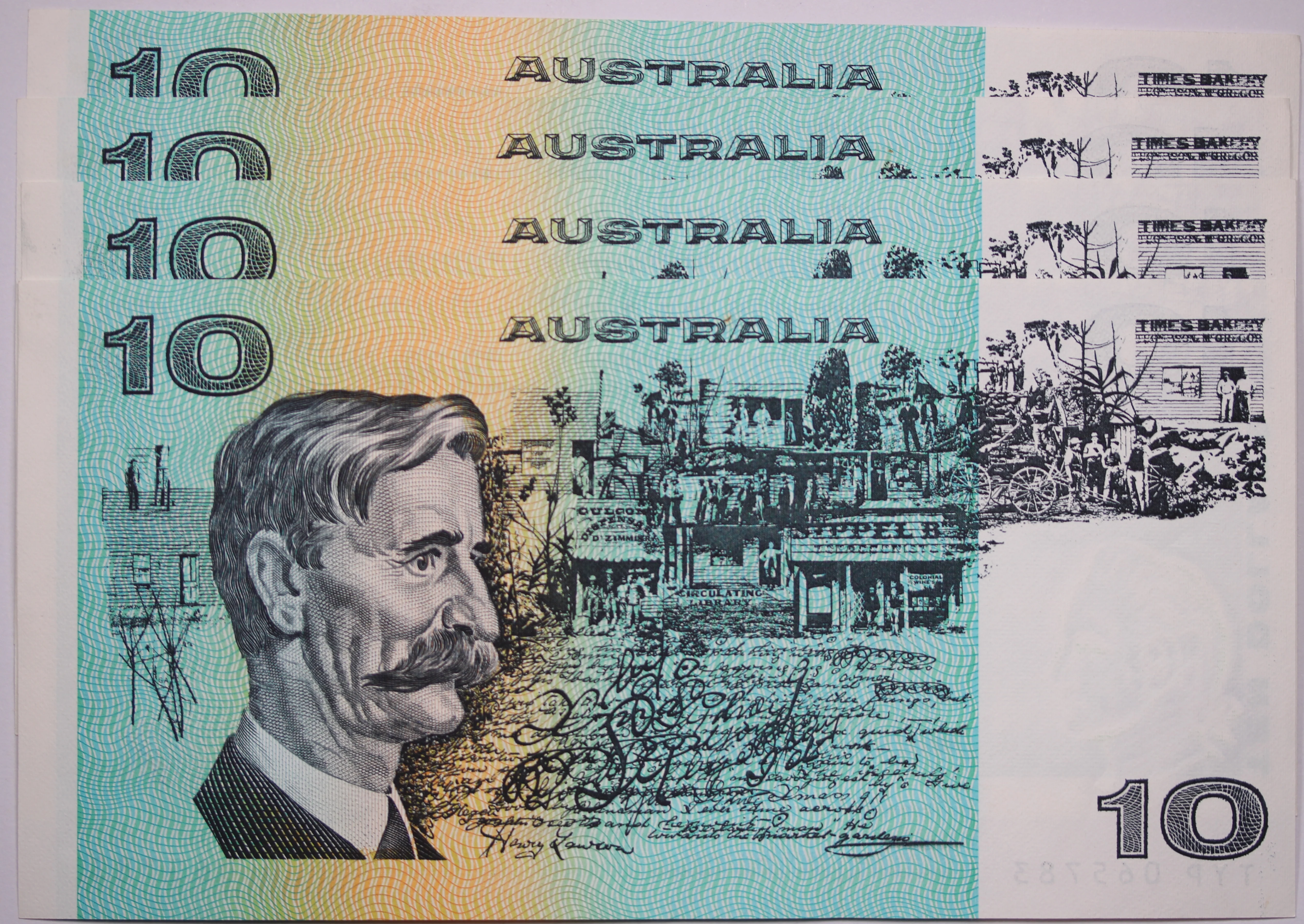 1983 $10 Johnston/Stone Banknotes Consecutive run of 4 aUNC - Image 2