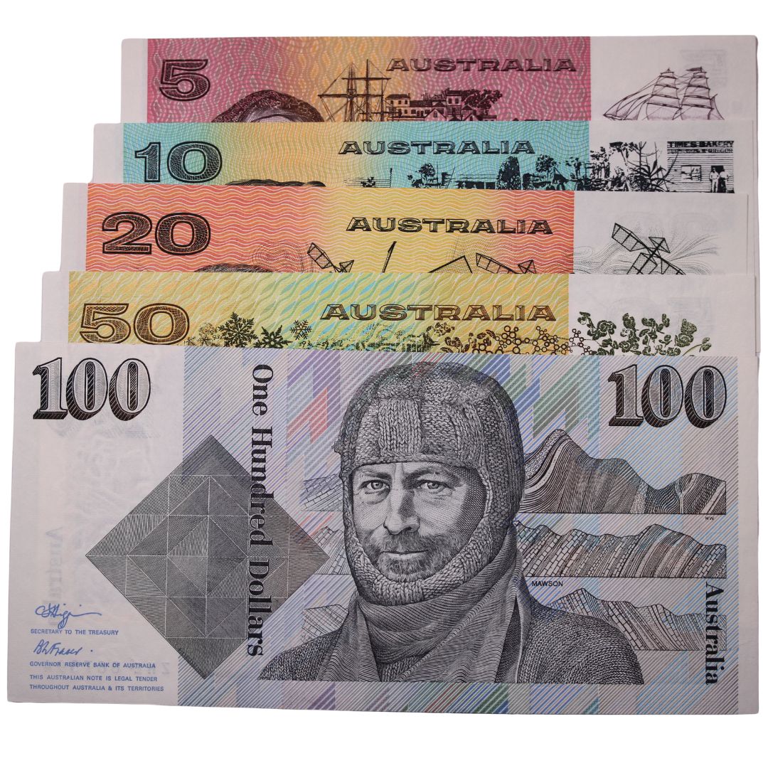1989-1990 Fraser/Higgins Signature Set ($5, $10, $20, $50, $100) aUNC/UNC - Image 2