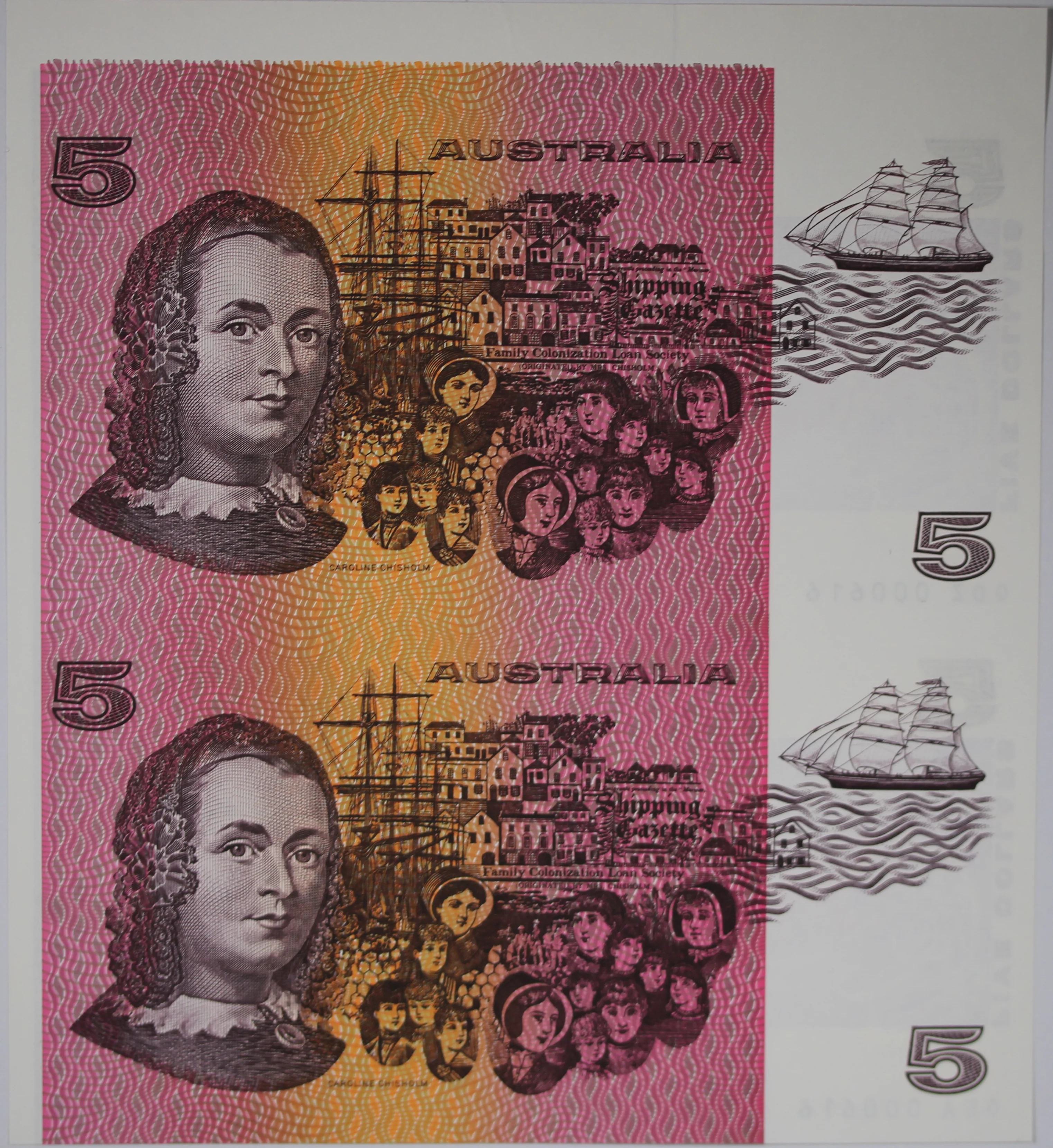 1990 Australia Five Dollars Uncut Vertical Pair Fraser/Higgins (Top Boarder) - Image 2
