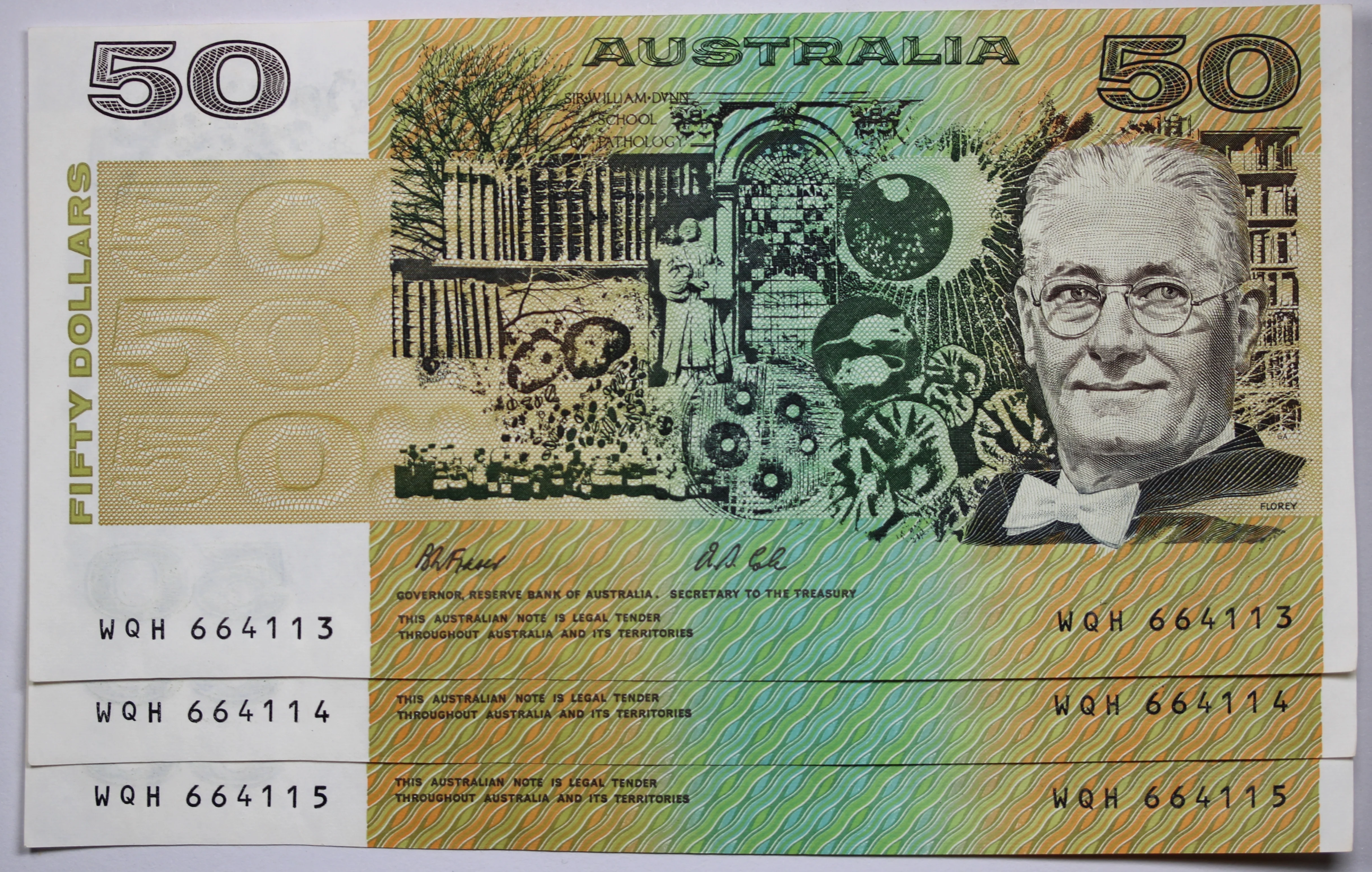 1991 $50 Fraser/Cole Last Prefix Banknotes Consecutive Trio aUNC