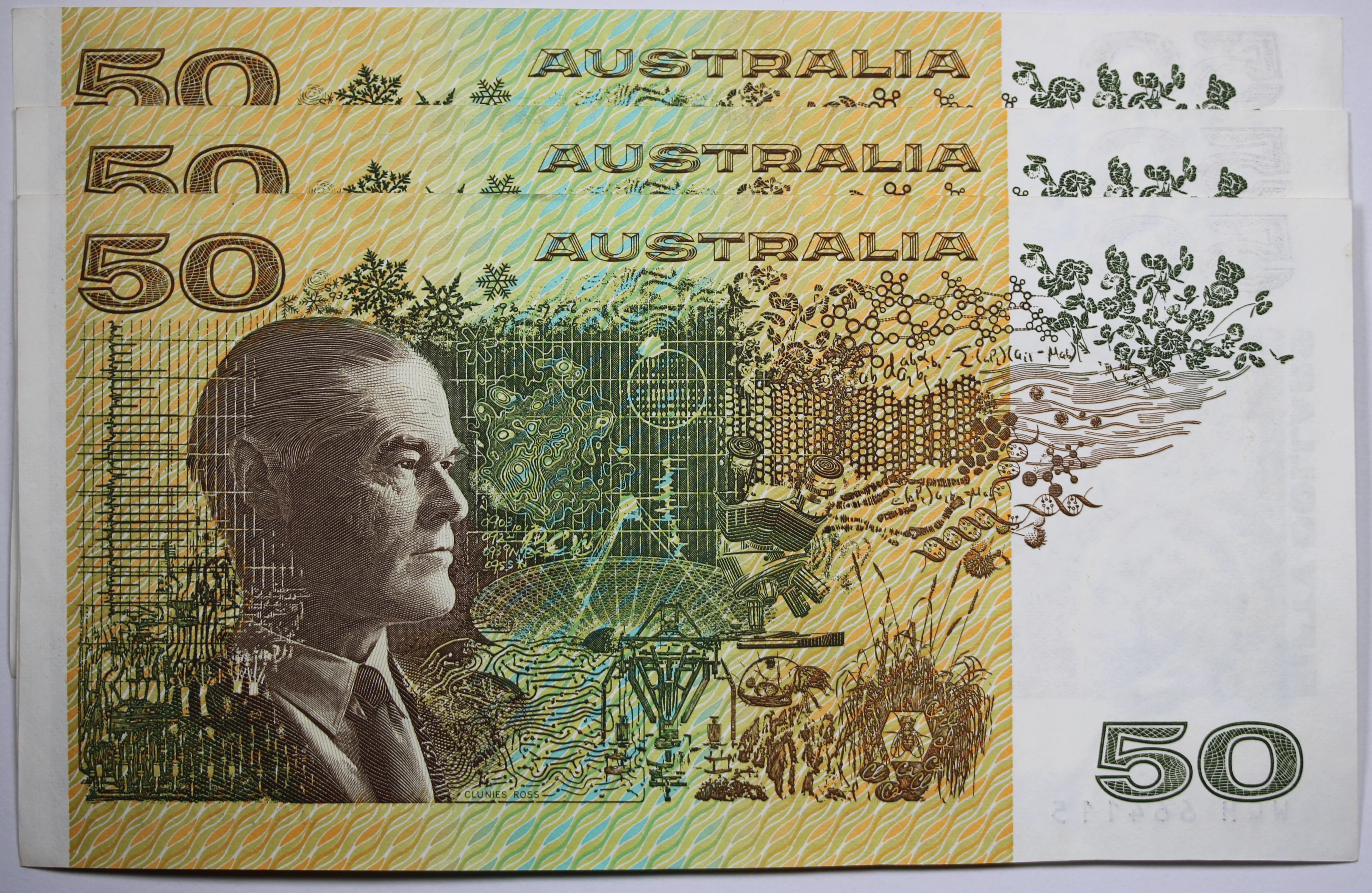 1991 $50 Fraser/Cole Last Prefix Banknotes Consecutive Trio aUNC - Image 2